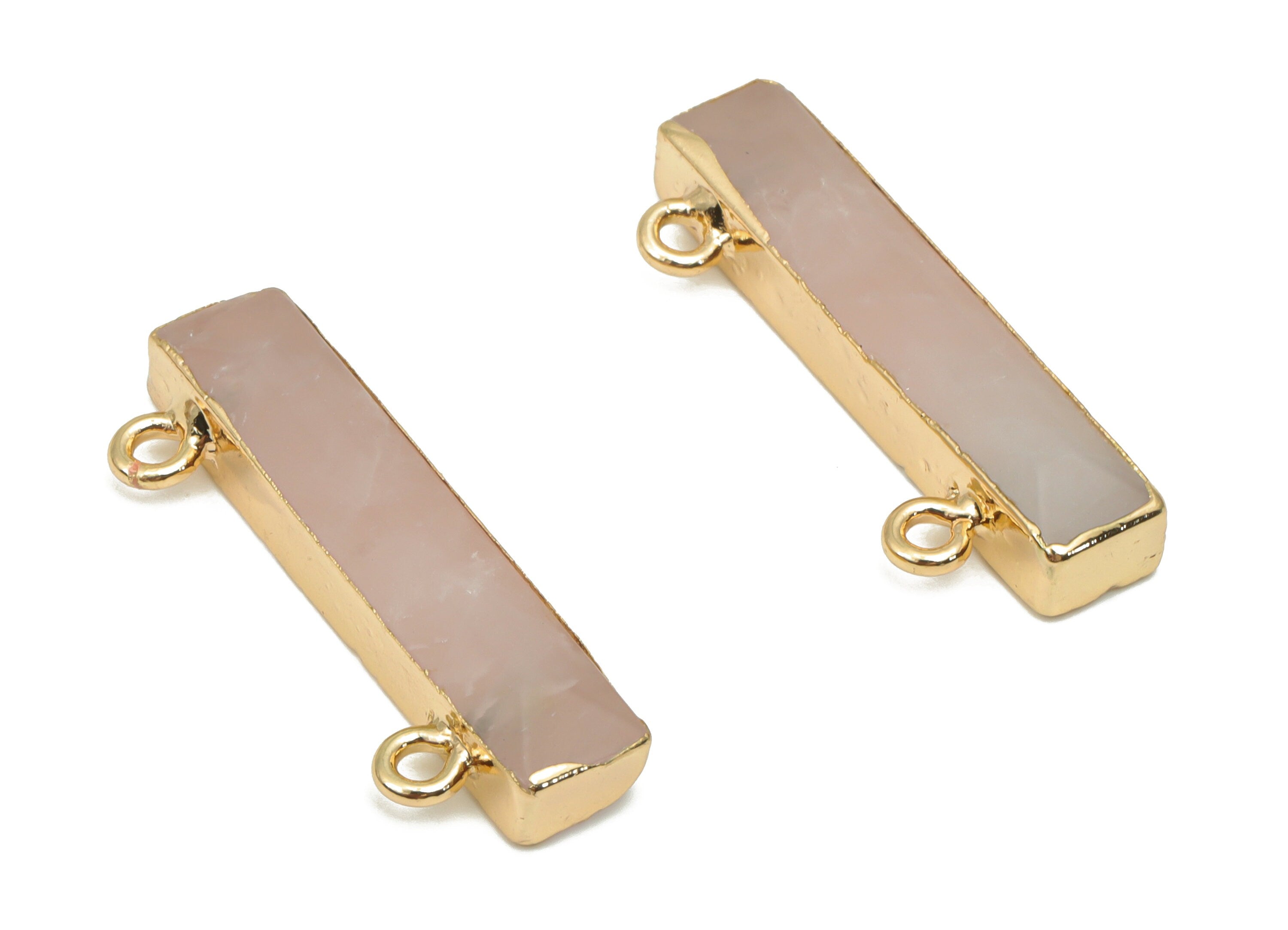 Rose Quartz Crystal Connector - Iron Rectangle Bar Charms and Pendant - Natural Stone - Gold Tone Plated Iron – 31x11.2x5.3mm – NS1757B - DOMEDBAZAAR