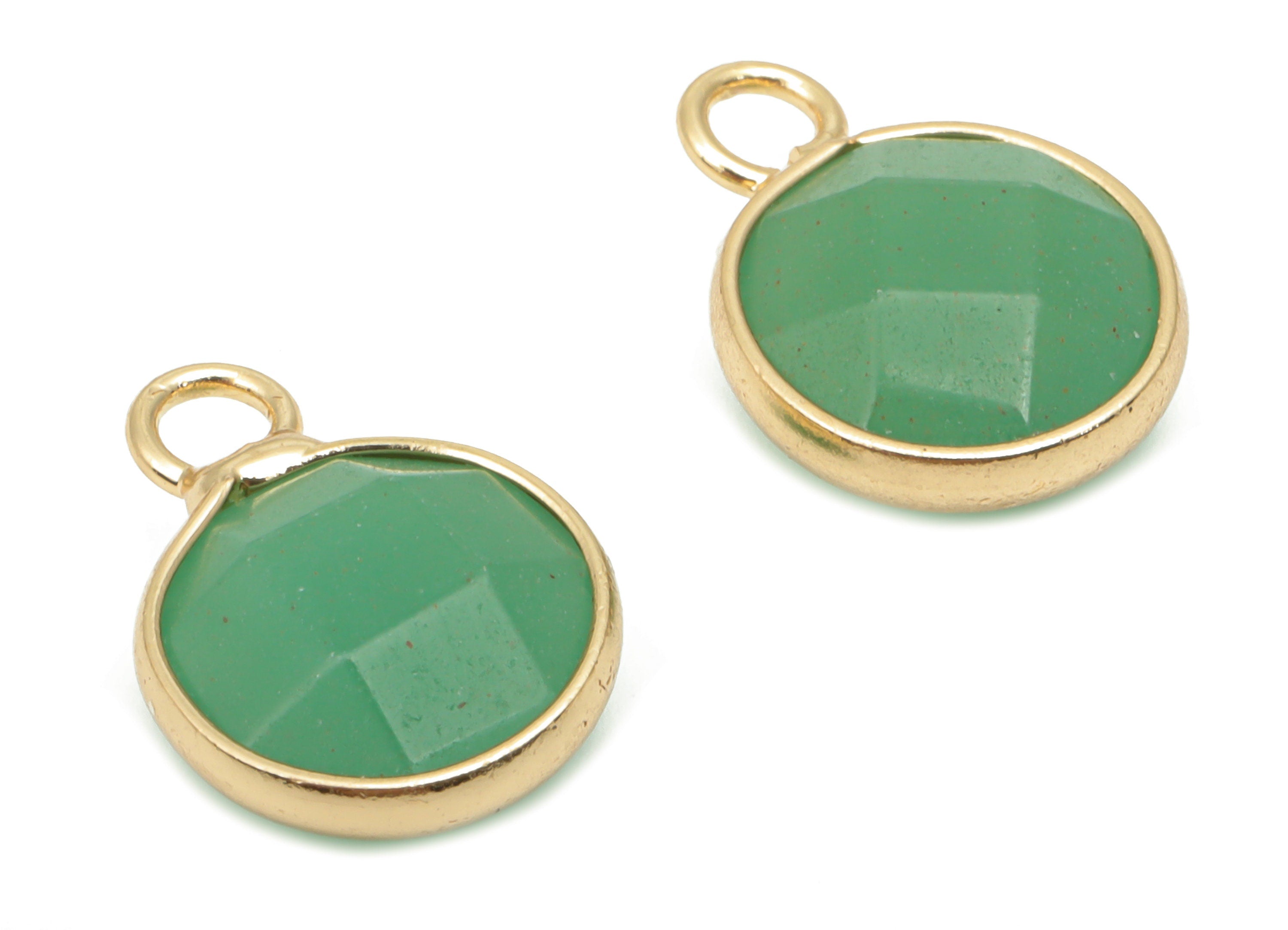 Aventurine Round Earring Charms - Brass Wire Circle Pendant - Faceted Natural Stone - Gold Tone Plated Brass – 15.11x11.07x5.36mm – NS1745 - DOMEDBAZAAR