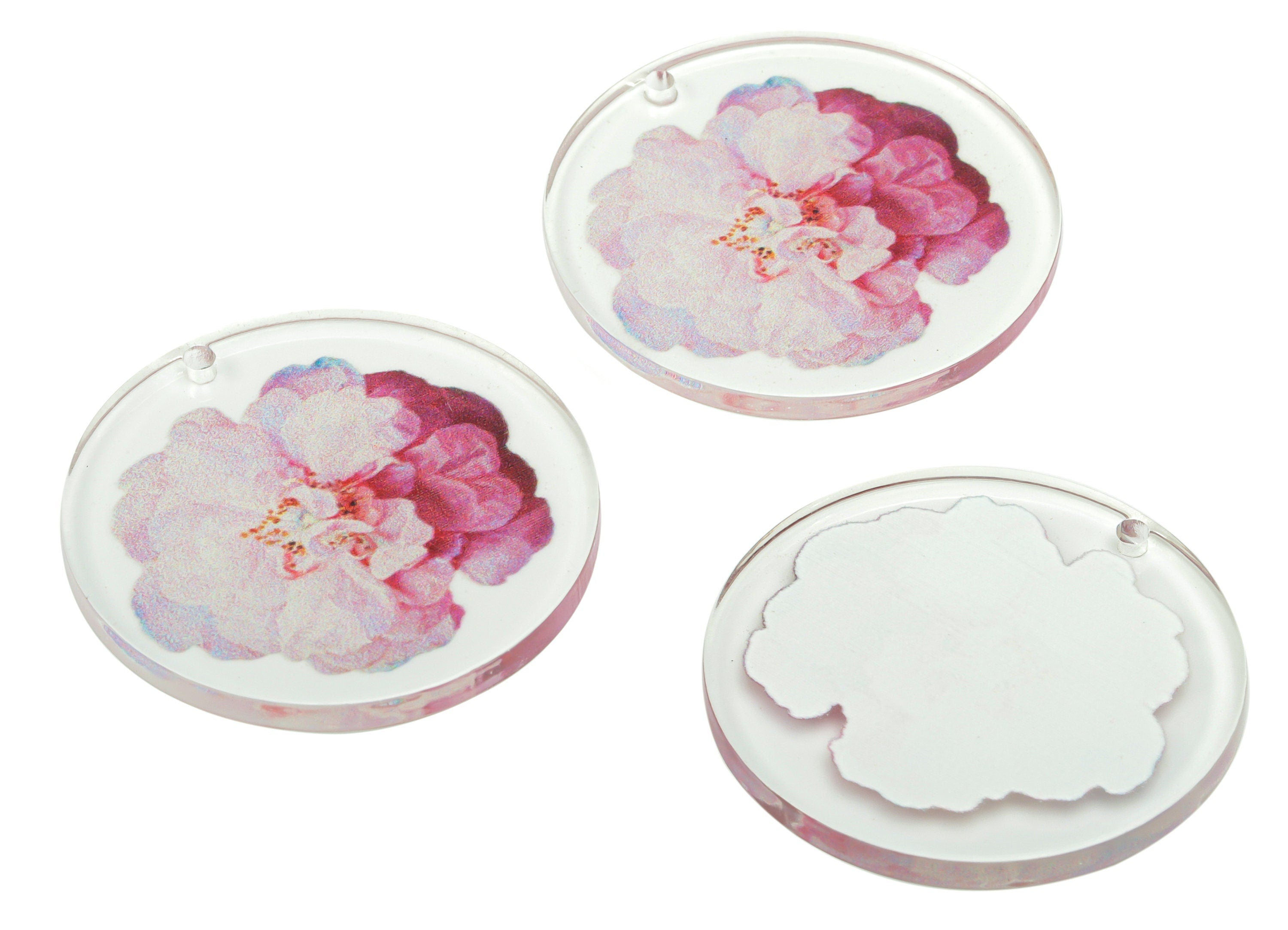 Acrylic Round Flower Earring Charms - Acrylic Flower Circle Pendant - Printing Textured - Jewelry Supplies - 29.81x29.81x2.28mm - AC2484A - DOMEDBAZAAR