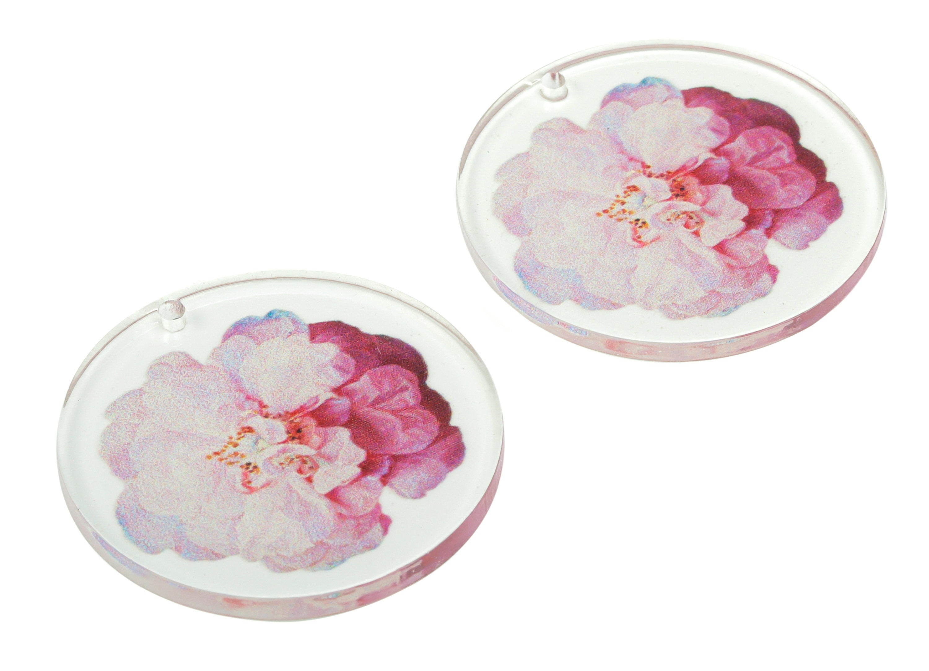 Acrylic Round Flower Earring Charms - Acrylic Flower Circle Pendant - Printing Textured - Jewelry Supplies - 29.81x29.81x2.28mm - AC2484A - DOMEDBAZAAR
