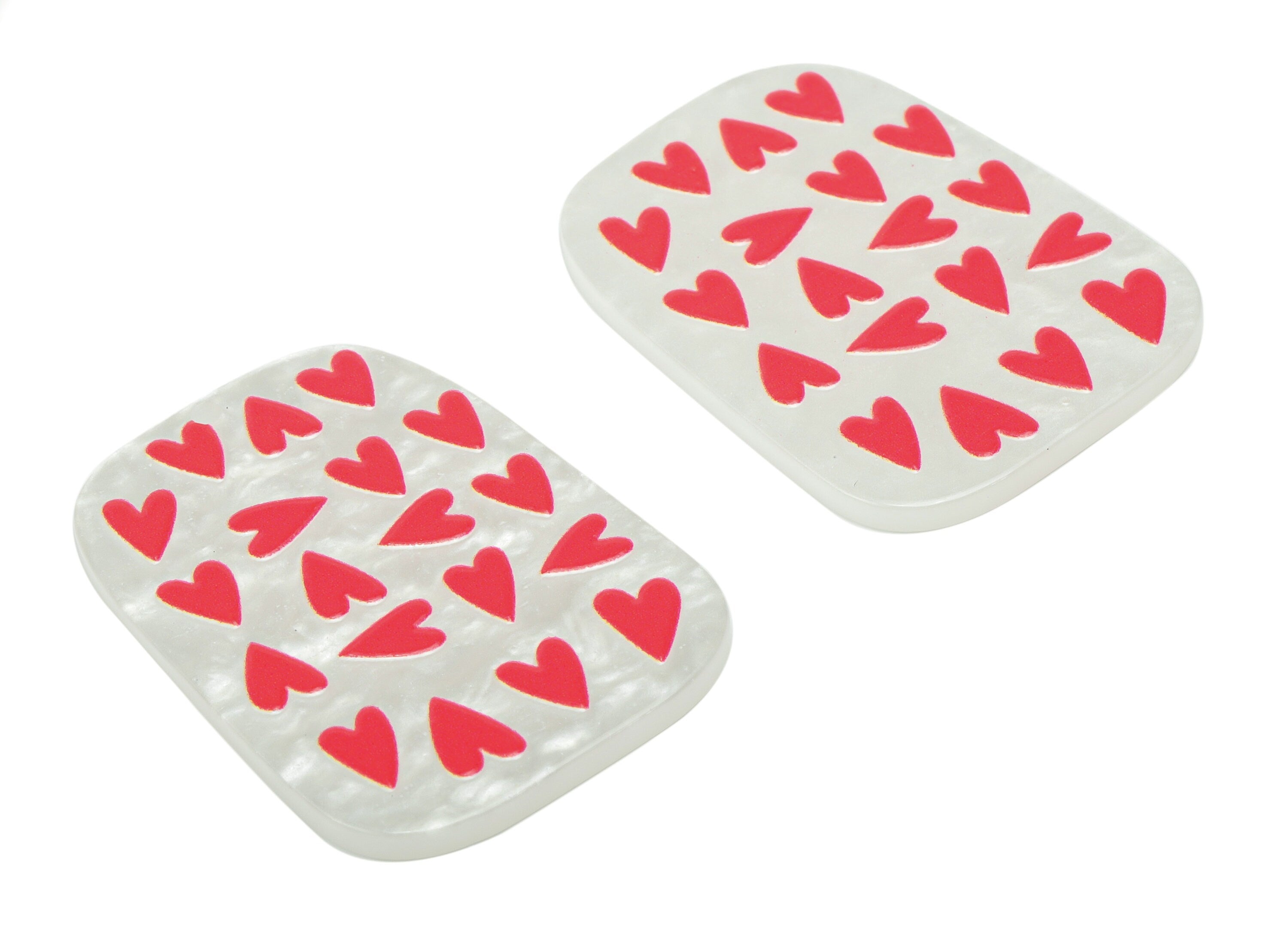 Acrylic Rectangle Heart Earring Charms - Ivory Acrylic Rectangle Pendant - Printing Textured - Jewelry Supplies - 39.53x29.5x2.4mm - AC2478D - DOMEDBAZAAR