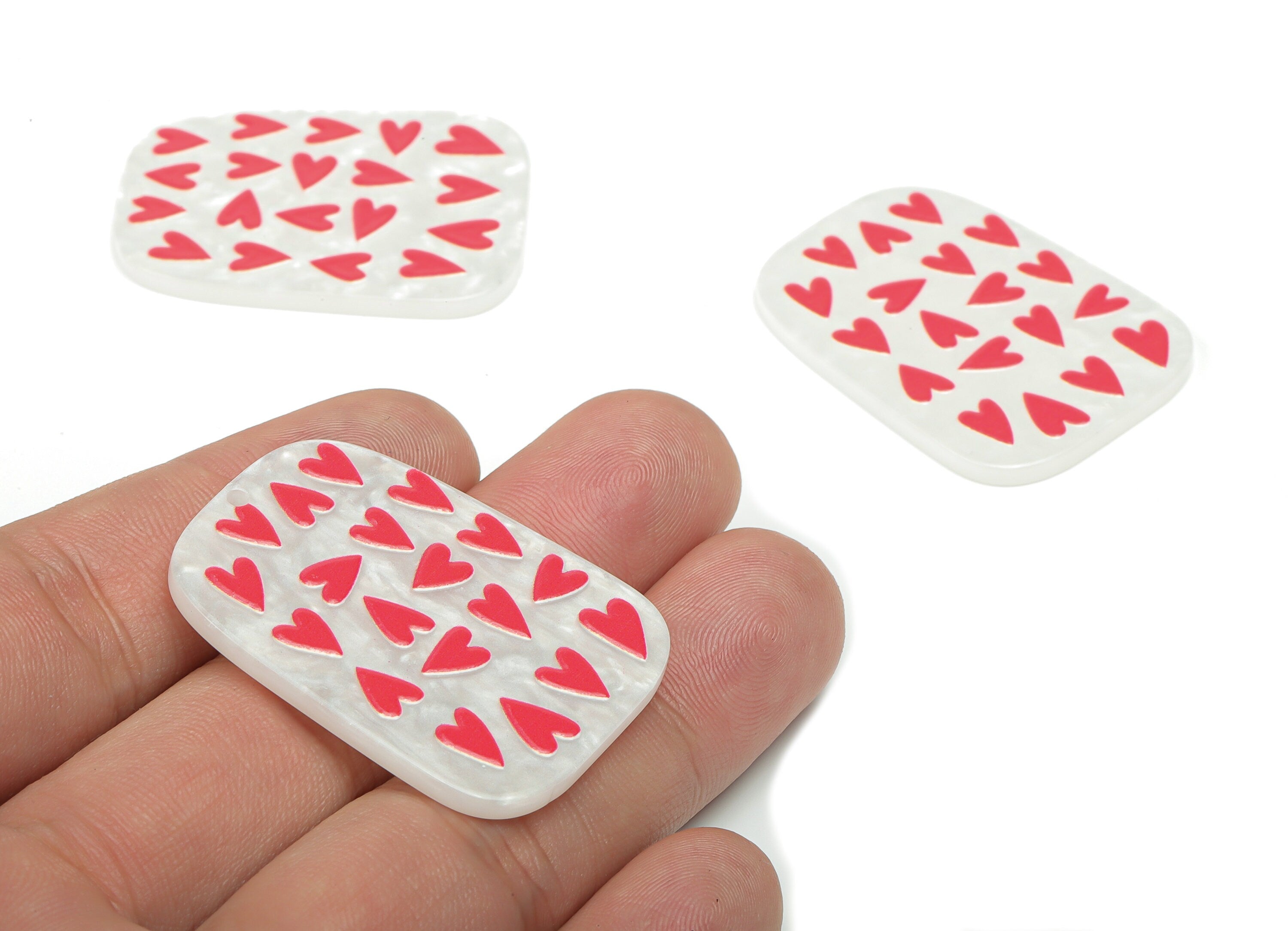 Acrylic Rectangle Heart Earring Charms - Ivory Acrylic Rectangle Pendant - Printing Textured - Jewelry Supplies - 39.53x29.5x2.4mm - AC2478D - DOMEDBAZAAR