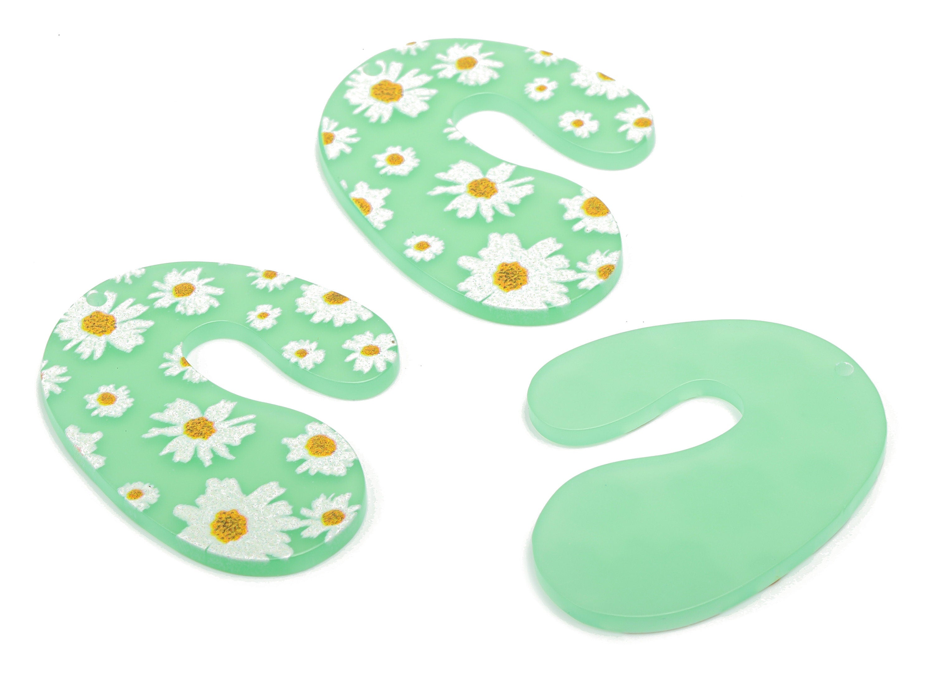Acrylic U Chrysanthemum Earring Charms - Acrylic Daisy Flower U Pendant - Printing Textured - Jewelry Supplies - 41.25x34.32x1.88mm - AC2470 - DOMEDBAZAAR