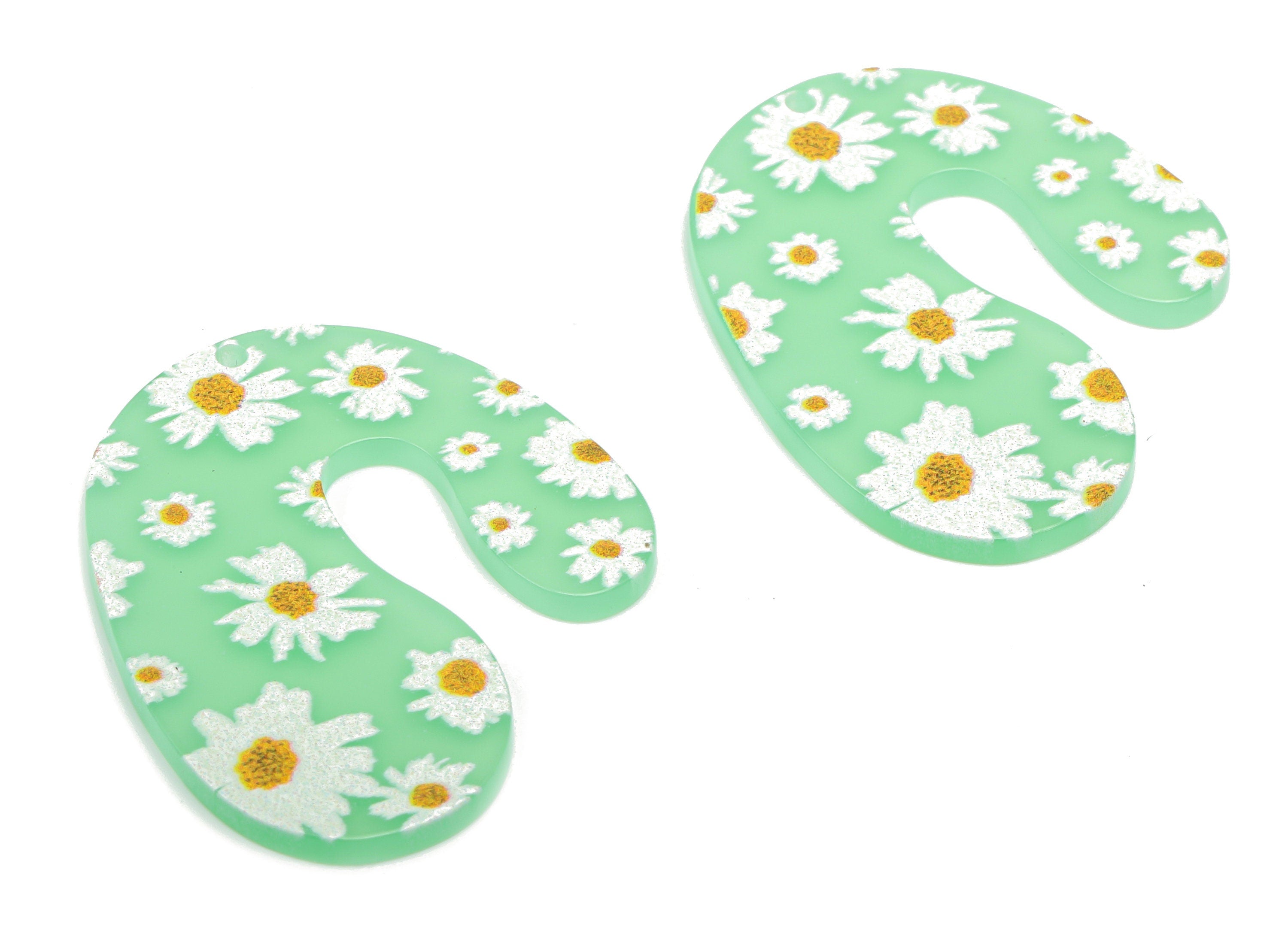 Acrylic U Chrysanthemum Earring Charms - Acrylic Daisy Flower U Pendant - Printing Textured - Jewelry Supplies - 41.25x34.32x1.88mm - AC2470 - DOMEDBAZAAR