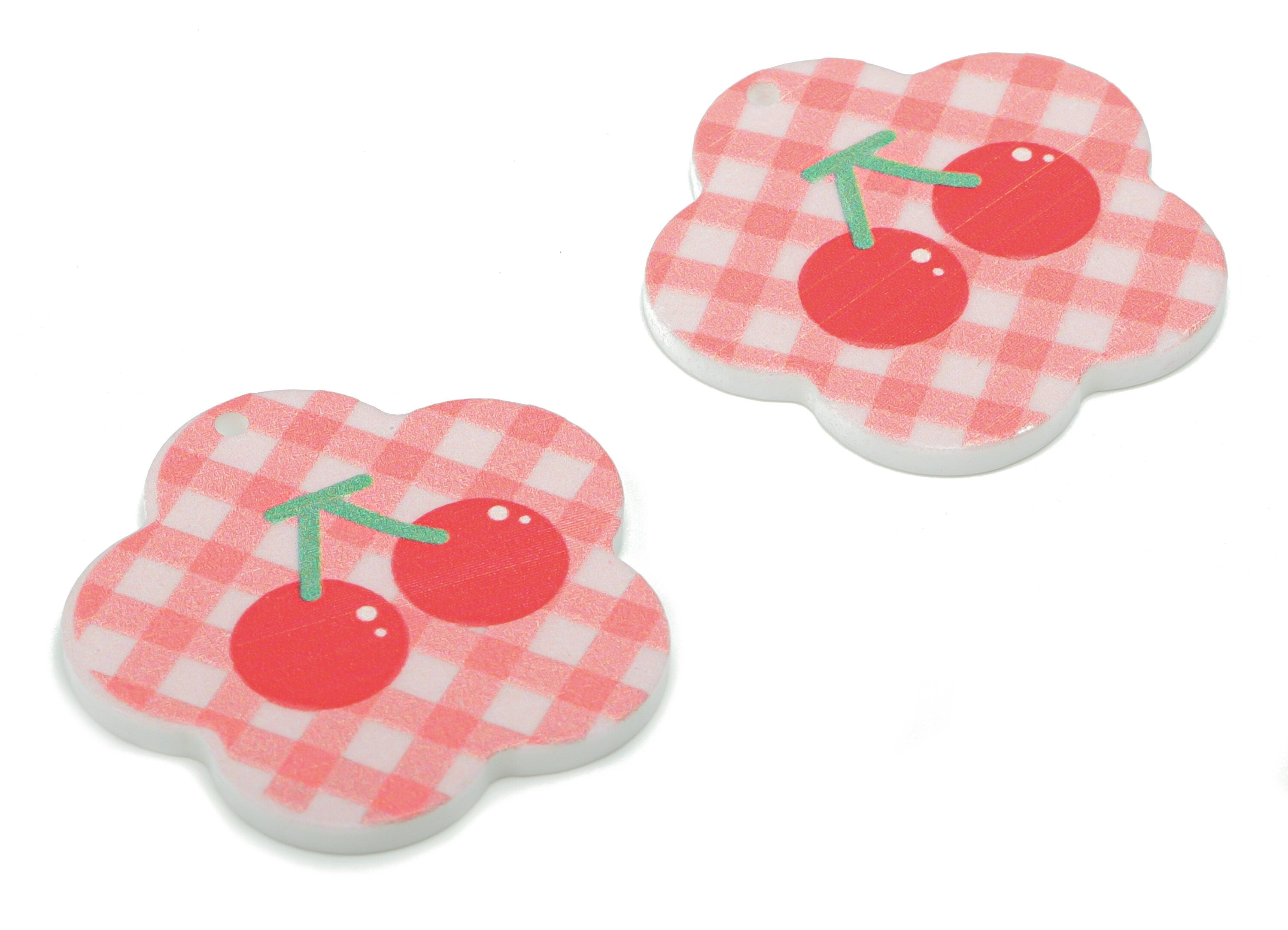 Acrylic Lattice Flower Cherry Earring Charms - Acrylic Cherry Flower Pendant - Printing Textured - Jewelry Supplies - 29.5x29x1.9mm- AC2479D - DOMEDBAZAAR