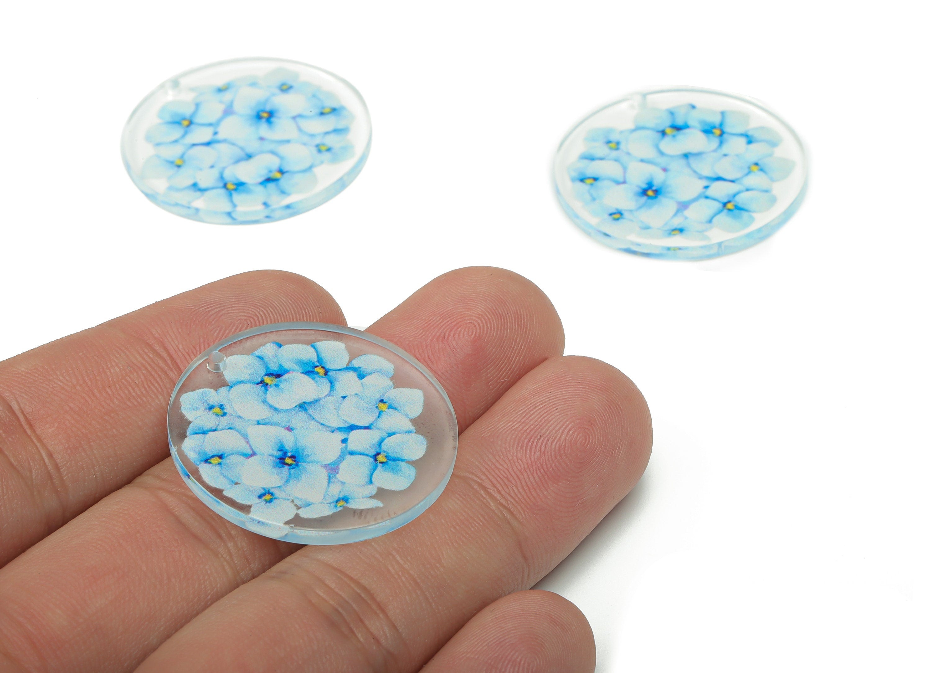 Acrylic Round Flower Earring Charms - Acrylic Flower Circle Pendant - Printing Textured - Jewelry Supplies - 29.81x29.81x2.28mm - AC2484C - DOMEDBAZAAR