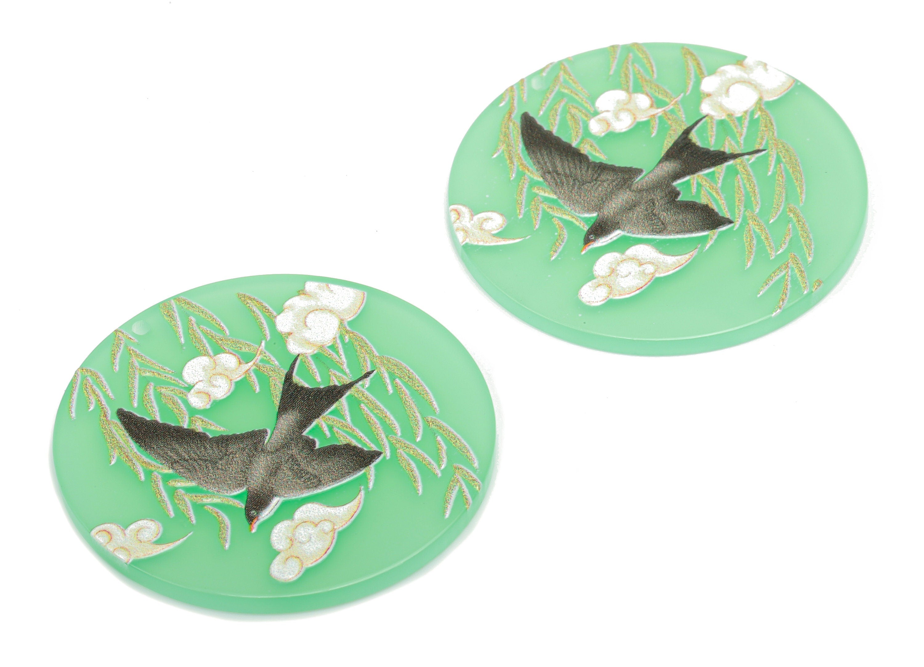 Acrylic Round Warbler Willow Earring Charms - Acrylic Cloud Circle Pendant - Printing Textured - Jewelry Supplies - 37.6x37.6x2.3mm- AC2477B - DOMEDBAZAAR
