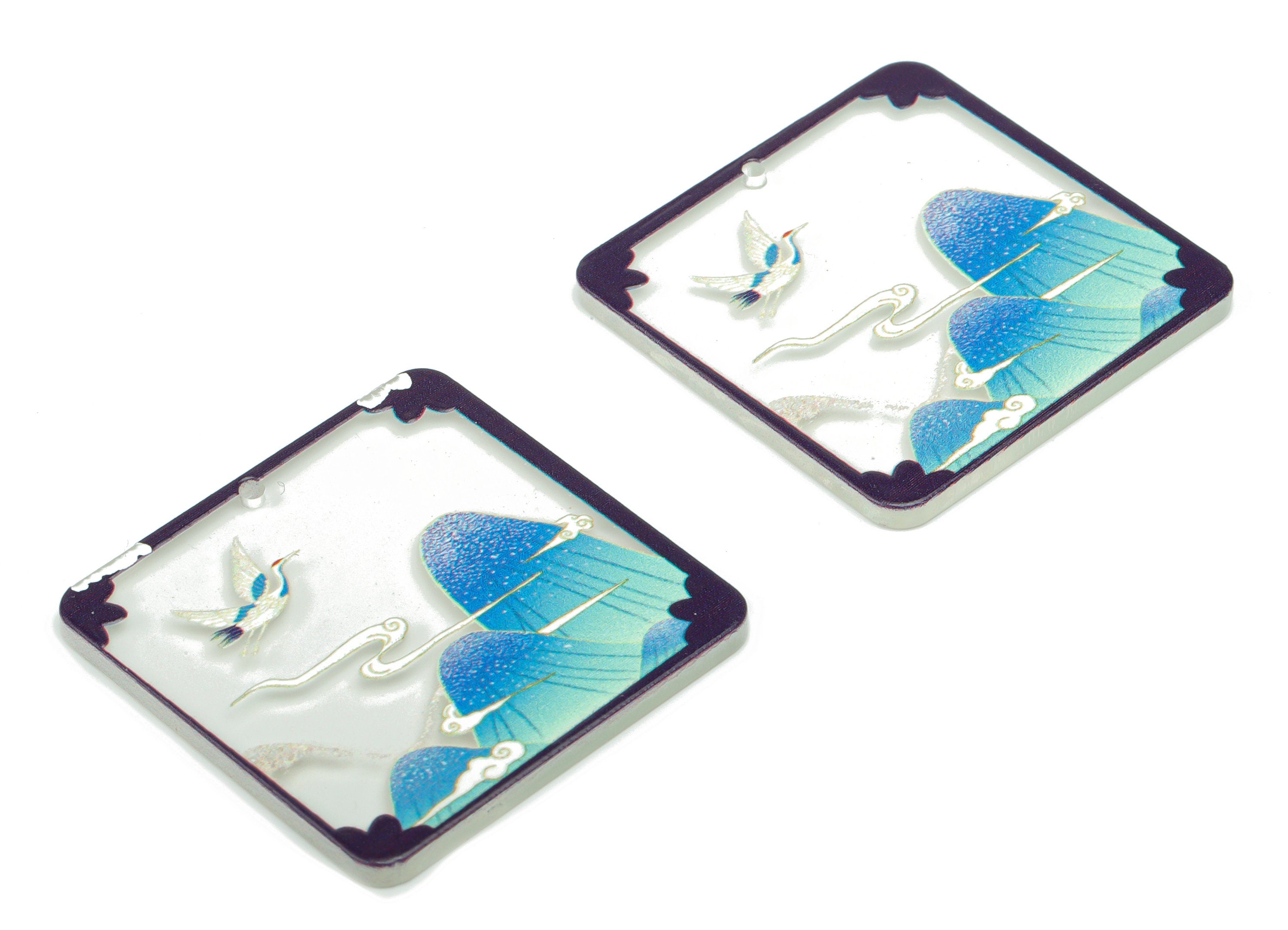 Acrylic Square Warbler Cloud Earring Charms - Acrylic Painting Square Mountain Pendant - Printing Textured - 34.83x34.76x2.24mm - AC2475D - DOMEDBAZAAR