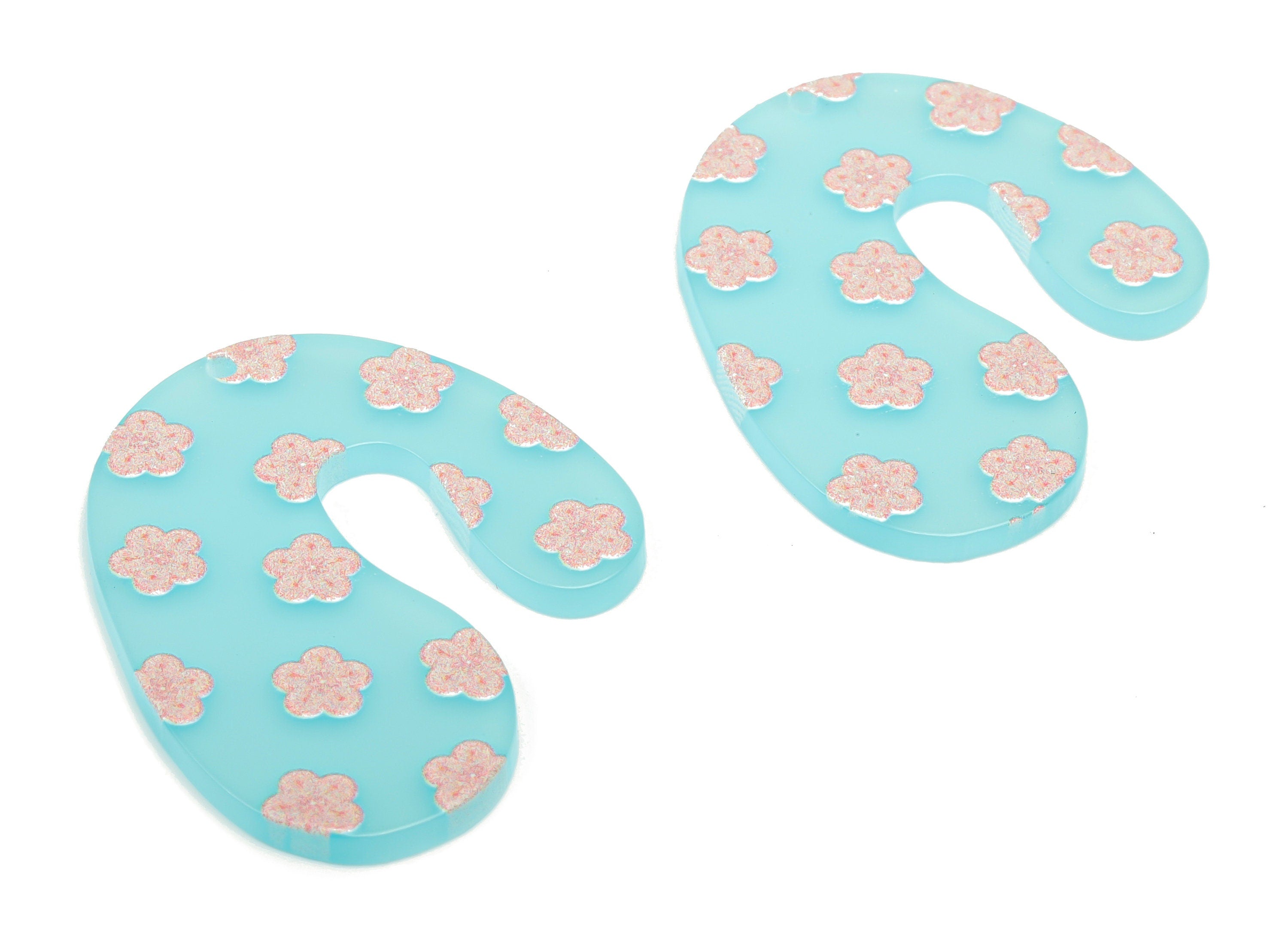 Acrylic U Flower Earring Charms - Acrylic Flower U Pendant - Printing Textured - Jewelry Making Supplies - 41.25x34.32x1.88mm - AC2471 - DOMEDBAZAAR