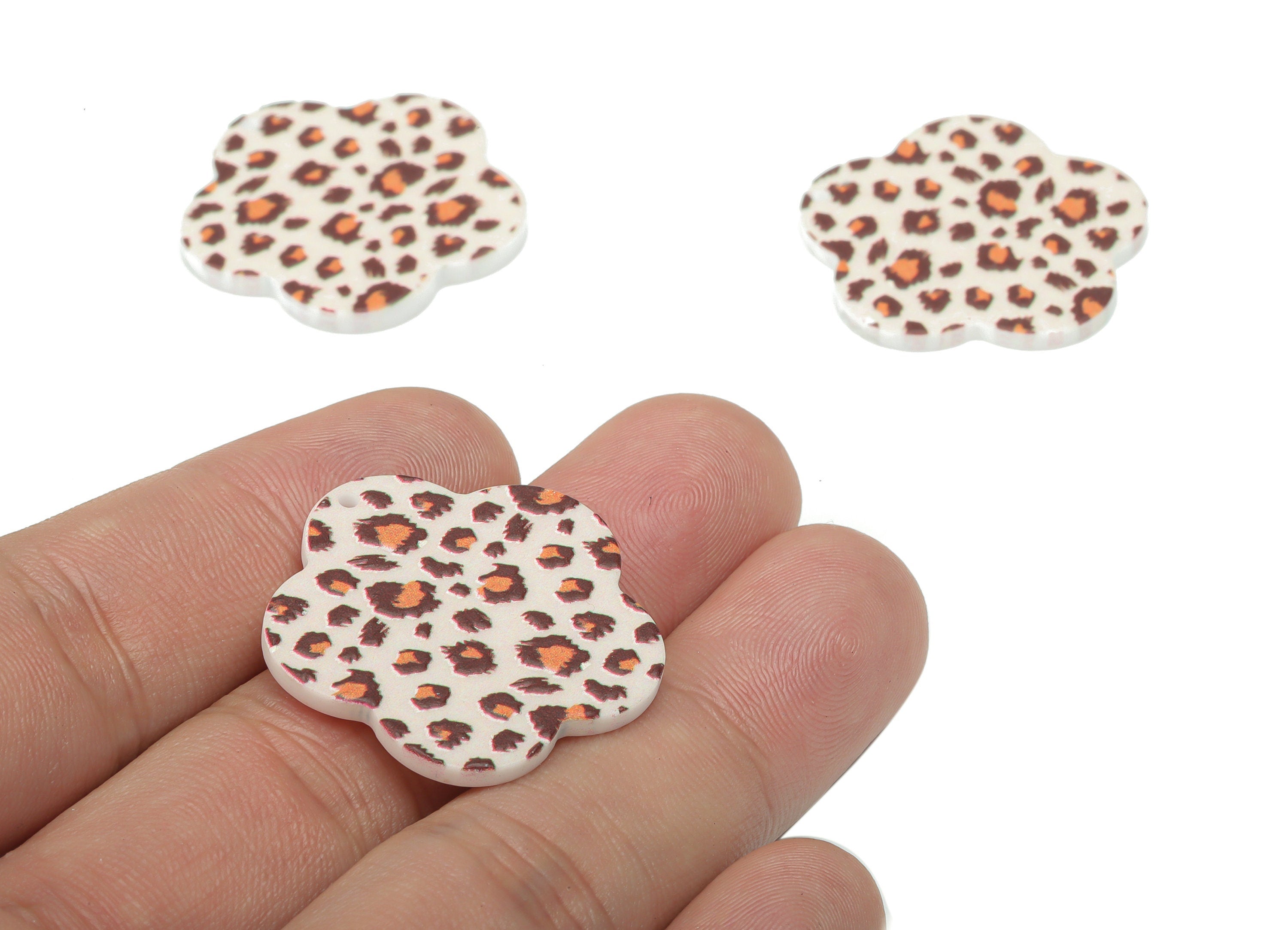 Acrylic Leopard Print Flower Earring Charms - Acrylic Flower Pendant - Printing Textured - Jewelry Supplies - 29.51x29x1.86mm - AC2479B - DOMEDBAZAAR