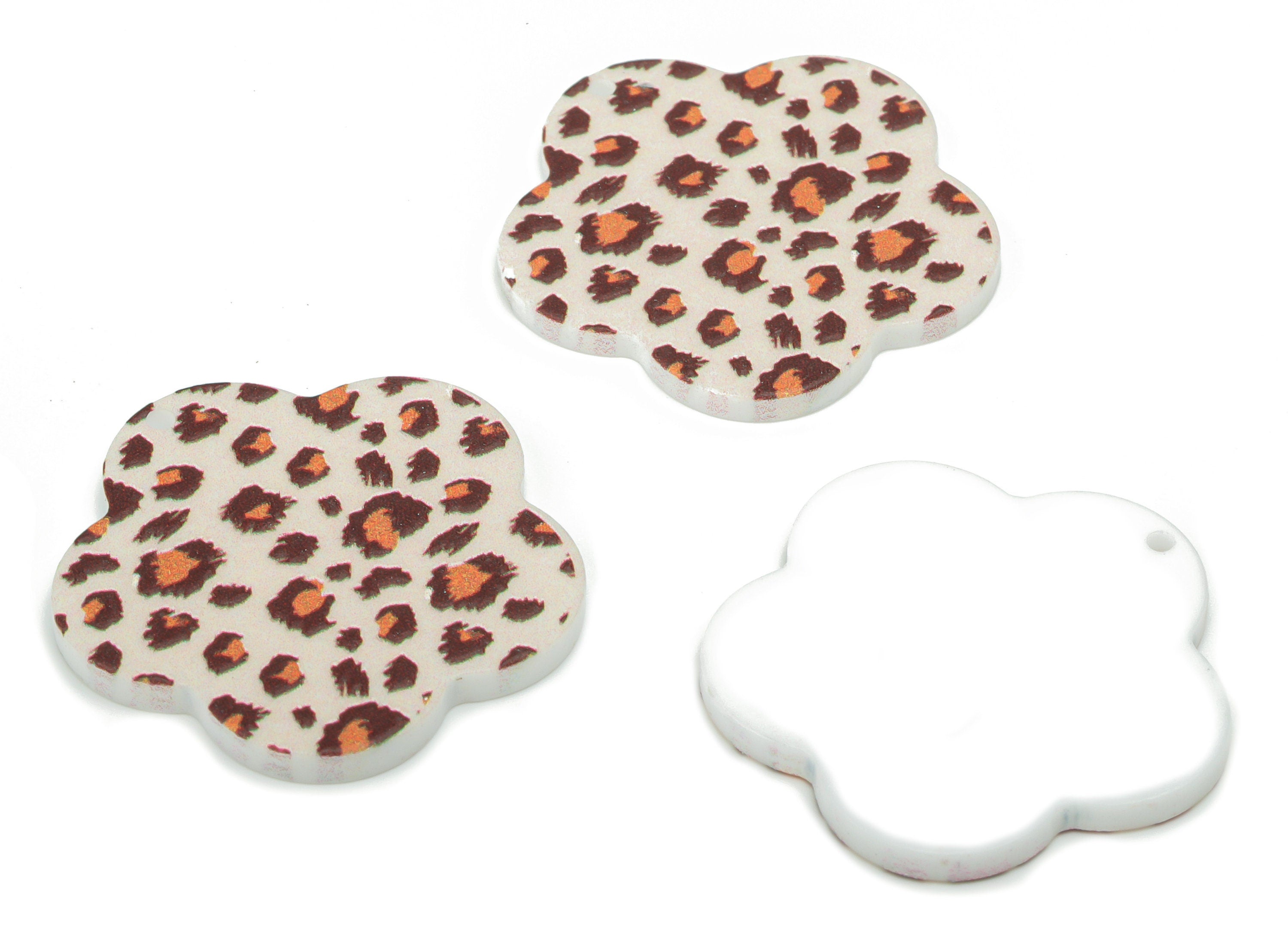 Acrylic Leopard Print Flower Earring Charms - Acrylic Flower Pendant - Printing Textured - Jewelry Supplies - 29.51x29x1.86mm - AC2479B - DOMEDBAZAAR