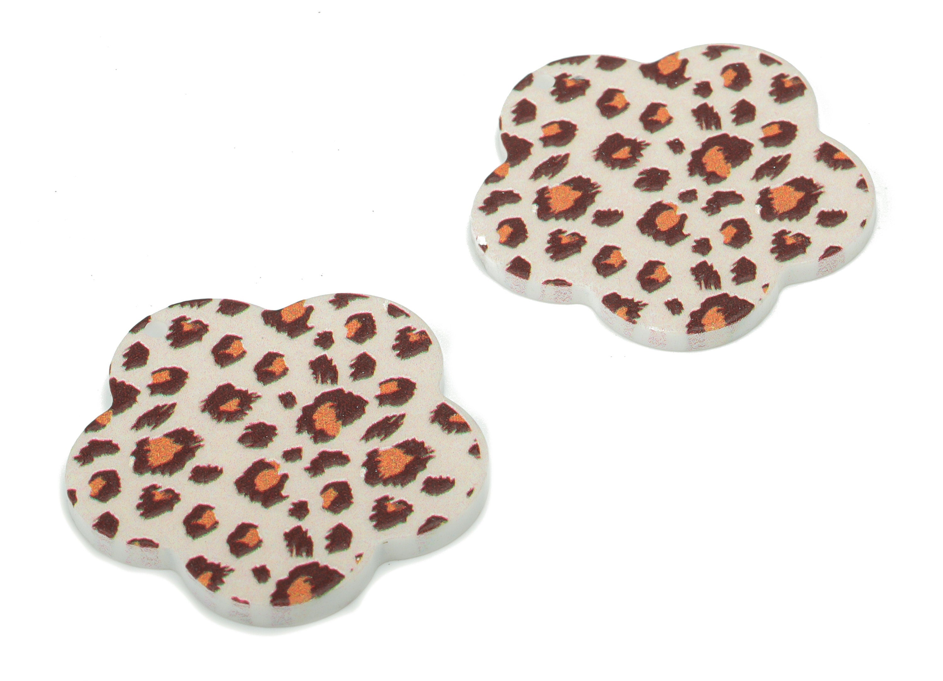 Acrylic Leopard Print Flower Earring Charms - Acrylic Flower Pendant - Printing Textured - Jewelry Supplies - 29.51x29x1.86mm - AC2479B - DOMEDBAZAAR