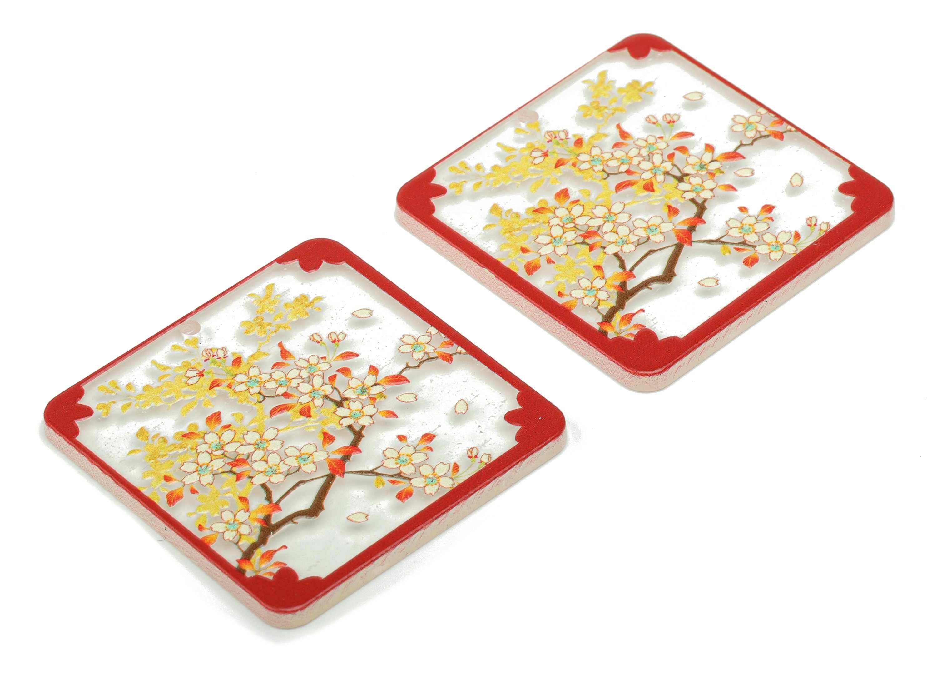 Acrylic Square Flower Tree Earring Charms - Acrylic Painting Square Tree Root Pendant - Printing Textured - 34.83x34.76x2.24mm - AC2475B - DOMEDBAZAAR