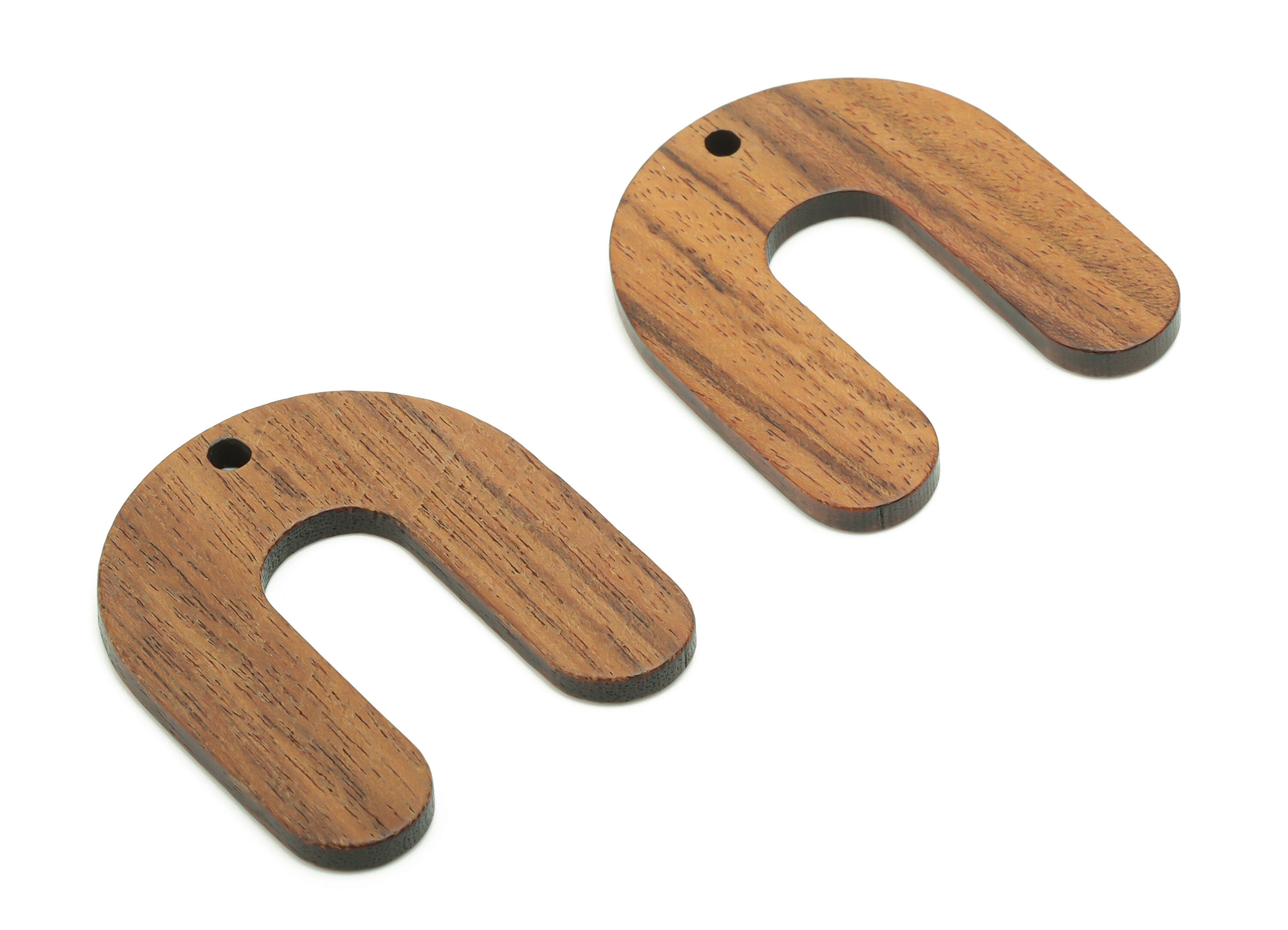 Walnut Wood U Earring Charms - Walnut Wood Semicircle Pendant - DIY Jewelry Making Supplies - 30.19x27.03x2.52mm - BB1224 - DOMEDBAZAAR