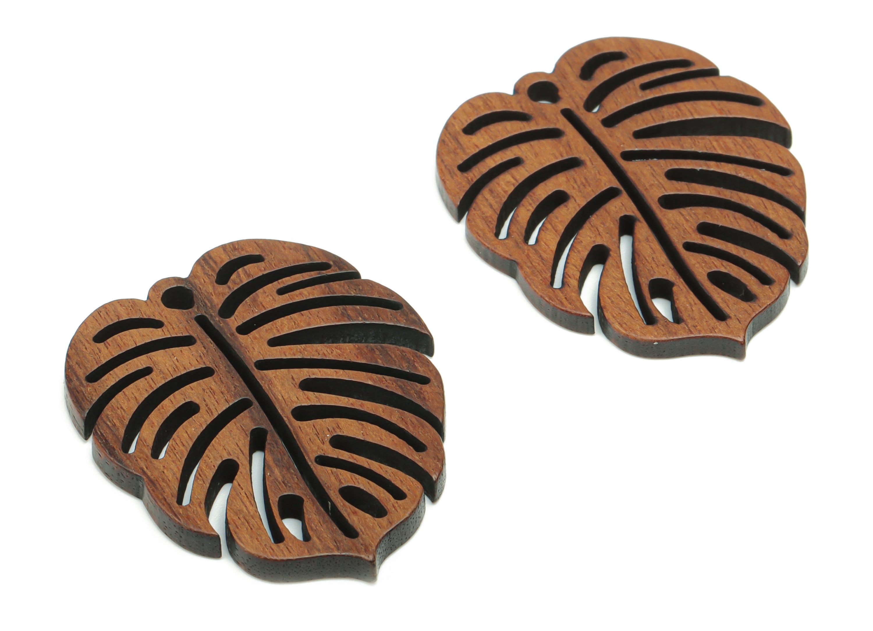 Walnut Wood Monstera Earring Charms - Walnut Wood Leaf Pendant - DIY Jewelry Making Supplies - 31.96x26.89x2.28mm - BB1228 - DOMEDBAZAAR