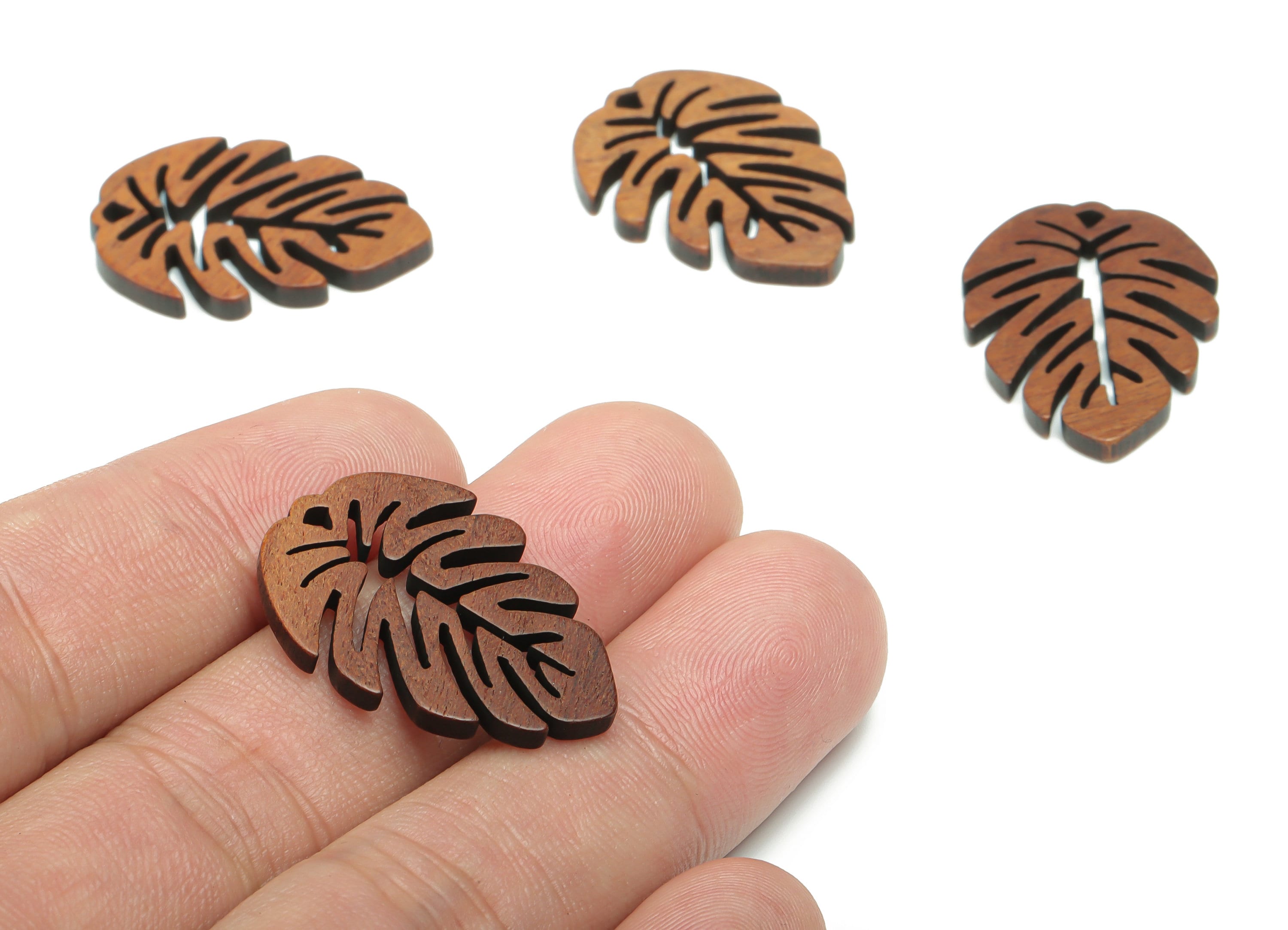 Walnut Wood Monstera Earring Charms - Walnut Wood Leaf Pendant - DIY Jewelry Making Supplies - 27.71x19.89x2.41mm - BB1231 - DOMEDBAZAAR
