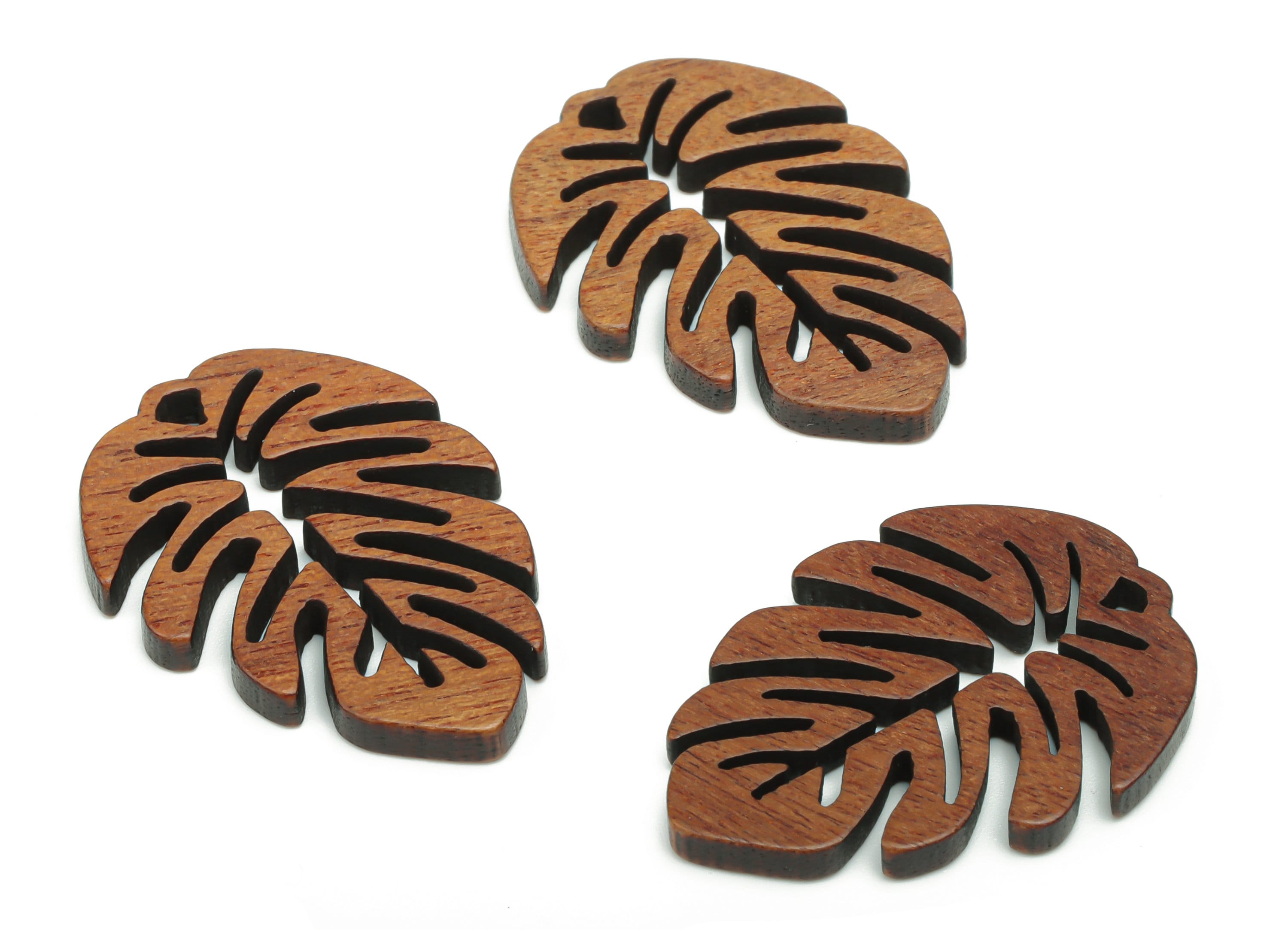 Walnut Wood Monstera Earring Charms - Walnut Wood Leaf Pendant - DIY Jewelry Making Supplies - 27.71x19.89x2.41mm - BB1231 - DOMEDBAZAAR