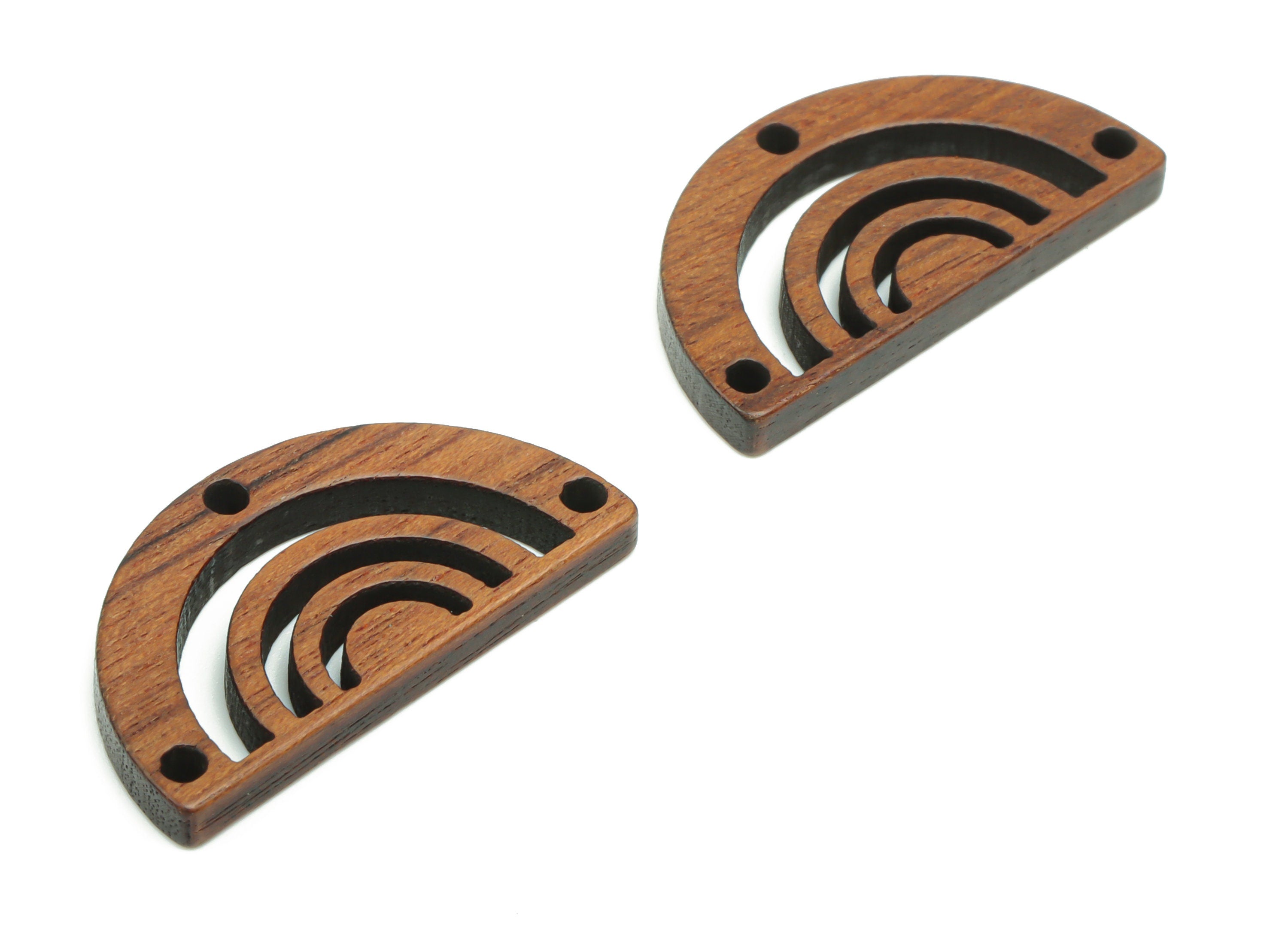 Walnut Wood Rainbow Domed Earring Connectors - Walnut Wood Semicircle Charms and Pendant - Jewelry Supplies - 25.08x13.46x2.36mm - BB1230 - DOMEDBAZAAR