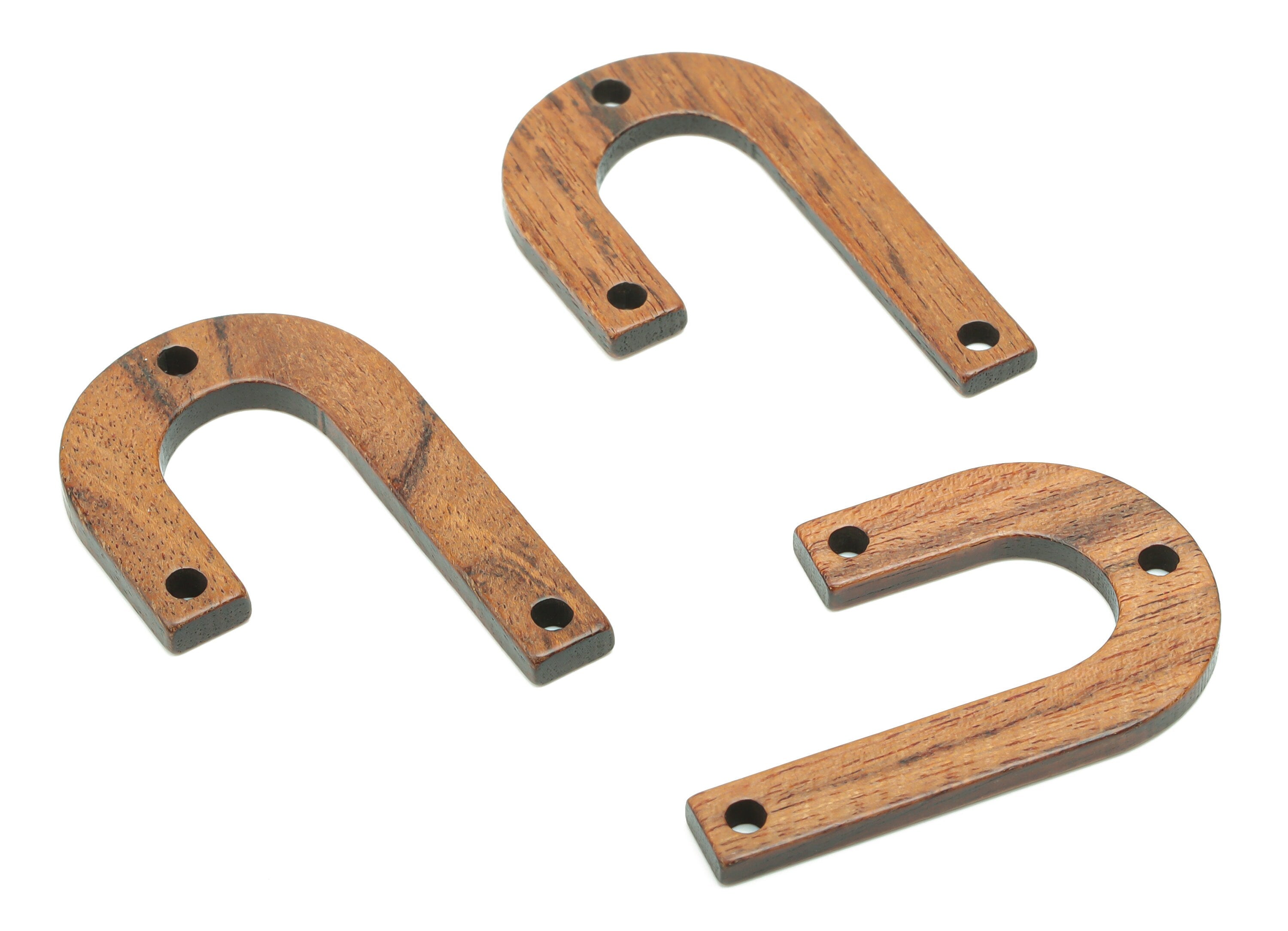 Walnut Wood U Earring Connectors - Walnut Wood Geometric Charms and Pendant - 3 Holes - Jewelry Supplies - 33.89x21.06x2.22mm - BB1227 - DOMEDBAZAAR
