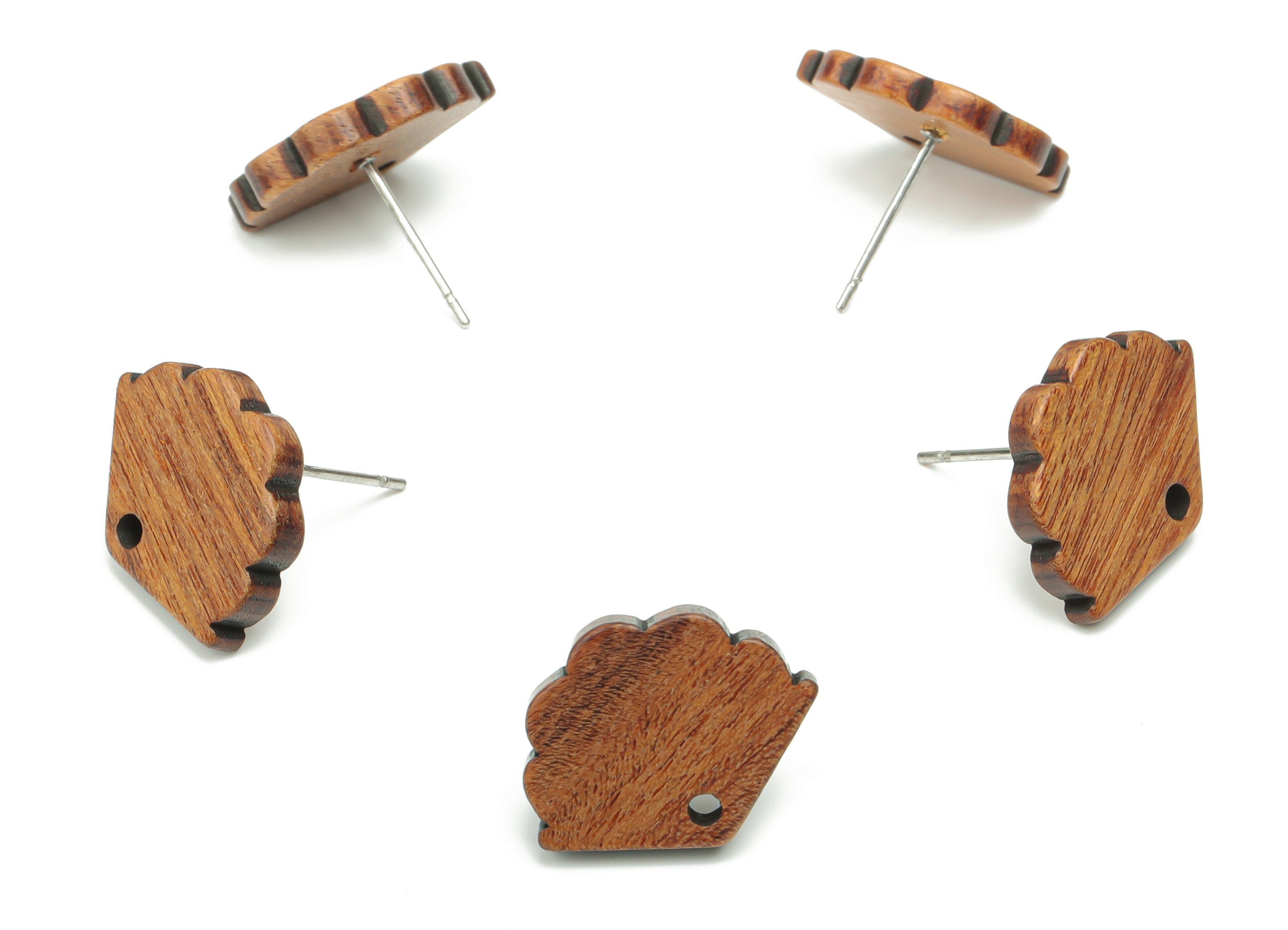 Walnut Wood Tree Earring Stud - Walnut Wood Tree Earring Post - 316 Surgical Stainless Steel - Jewelry Supplies - 17.1x13.59x2.63mm - BB1240 - DOMEDBAZAAR