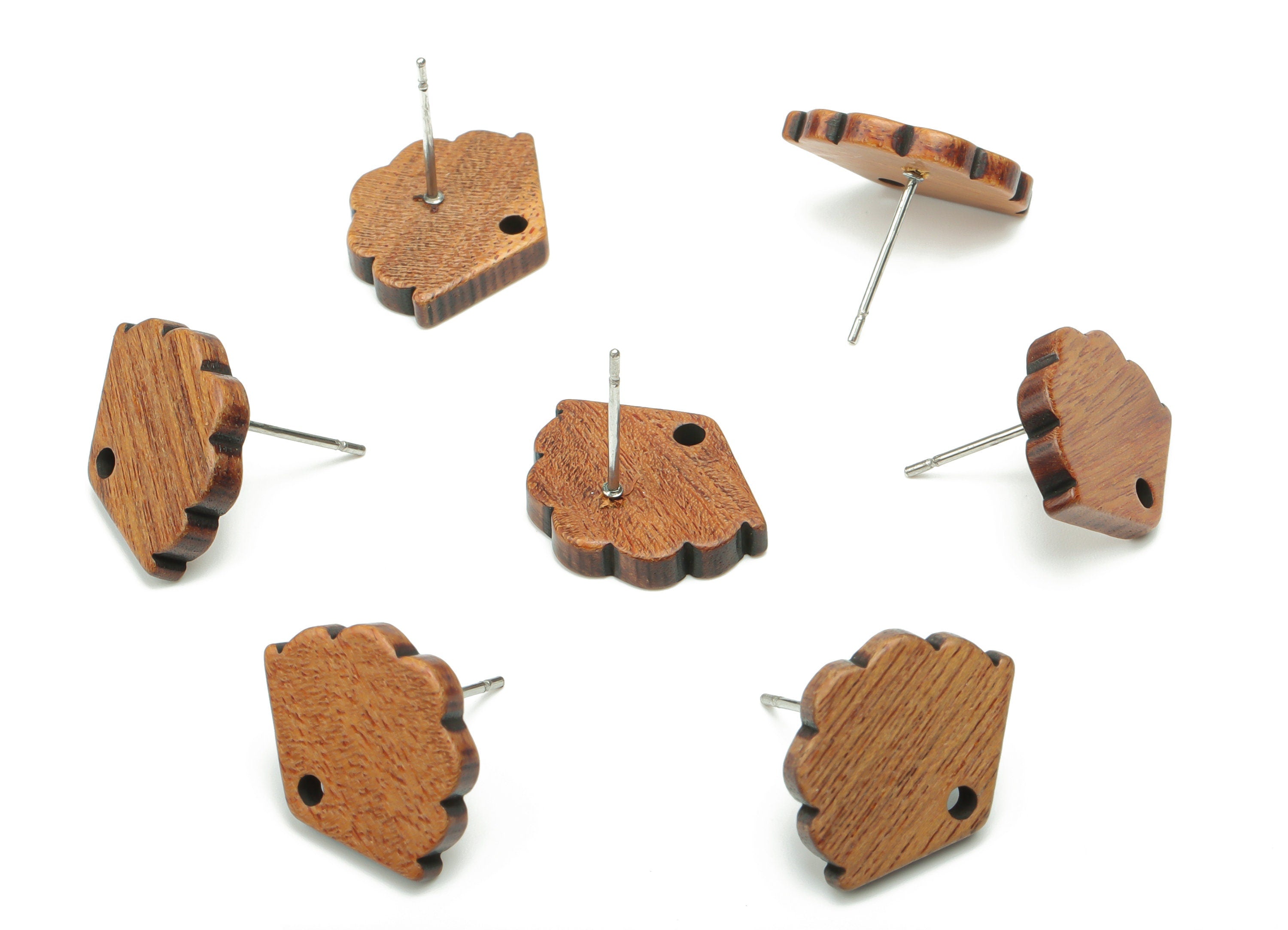 Walnut Wood Tree Earring Stud - Walnut Wood Tree Earring Post - 316 Surgical Stainless Steel - Jewelry Supplies - 17.1x13.59x2.63mm - BB1240 - DOMEDBAZAAR