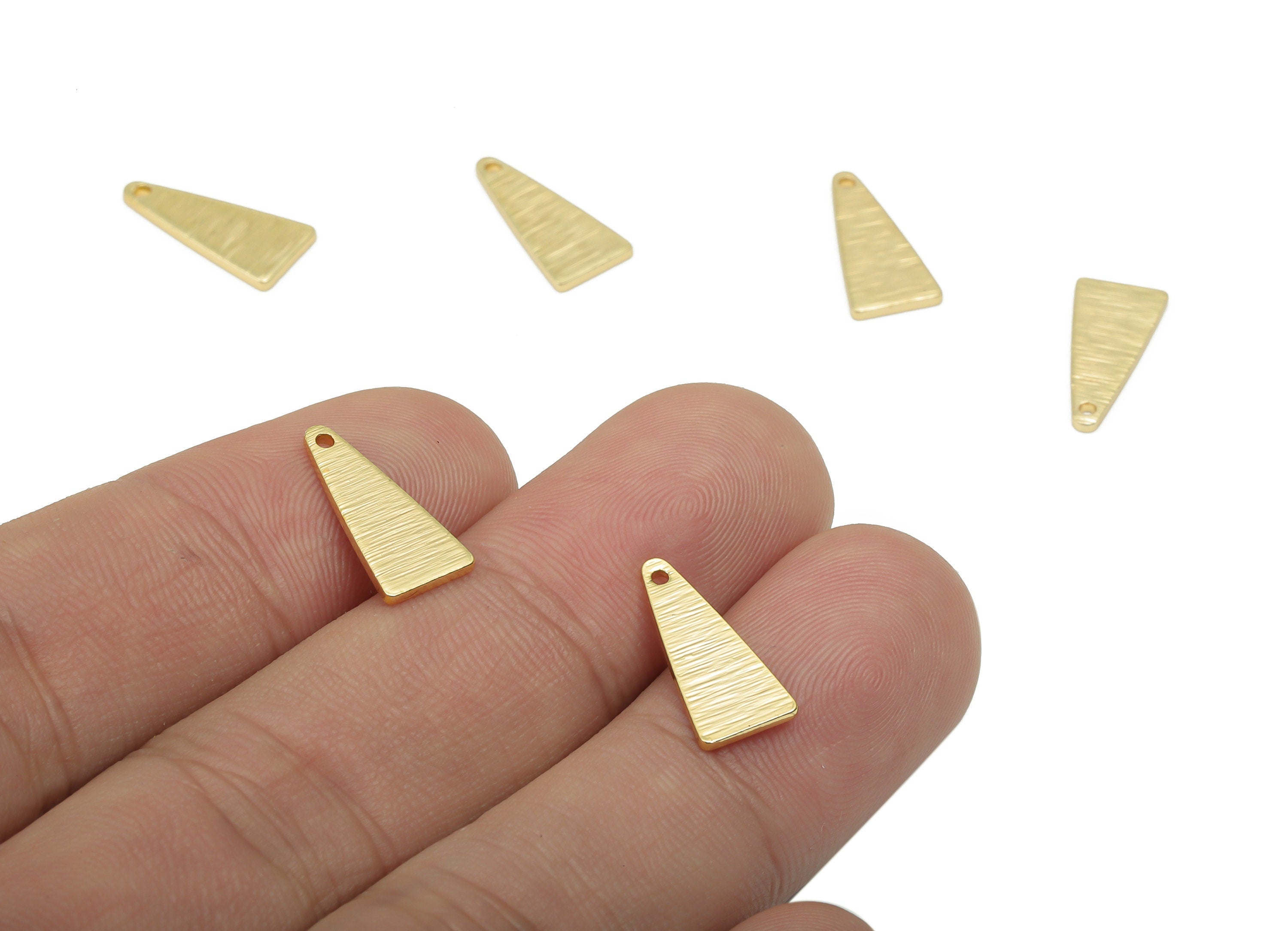 Brass Texture Mini Triangle Earring Charms - Gold Triangle Pendant - 18K Real Gold Plated Brass - Jewelry Supplies - 15.02x7x1mm - RGP4357 - DOMEDBAZAAR