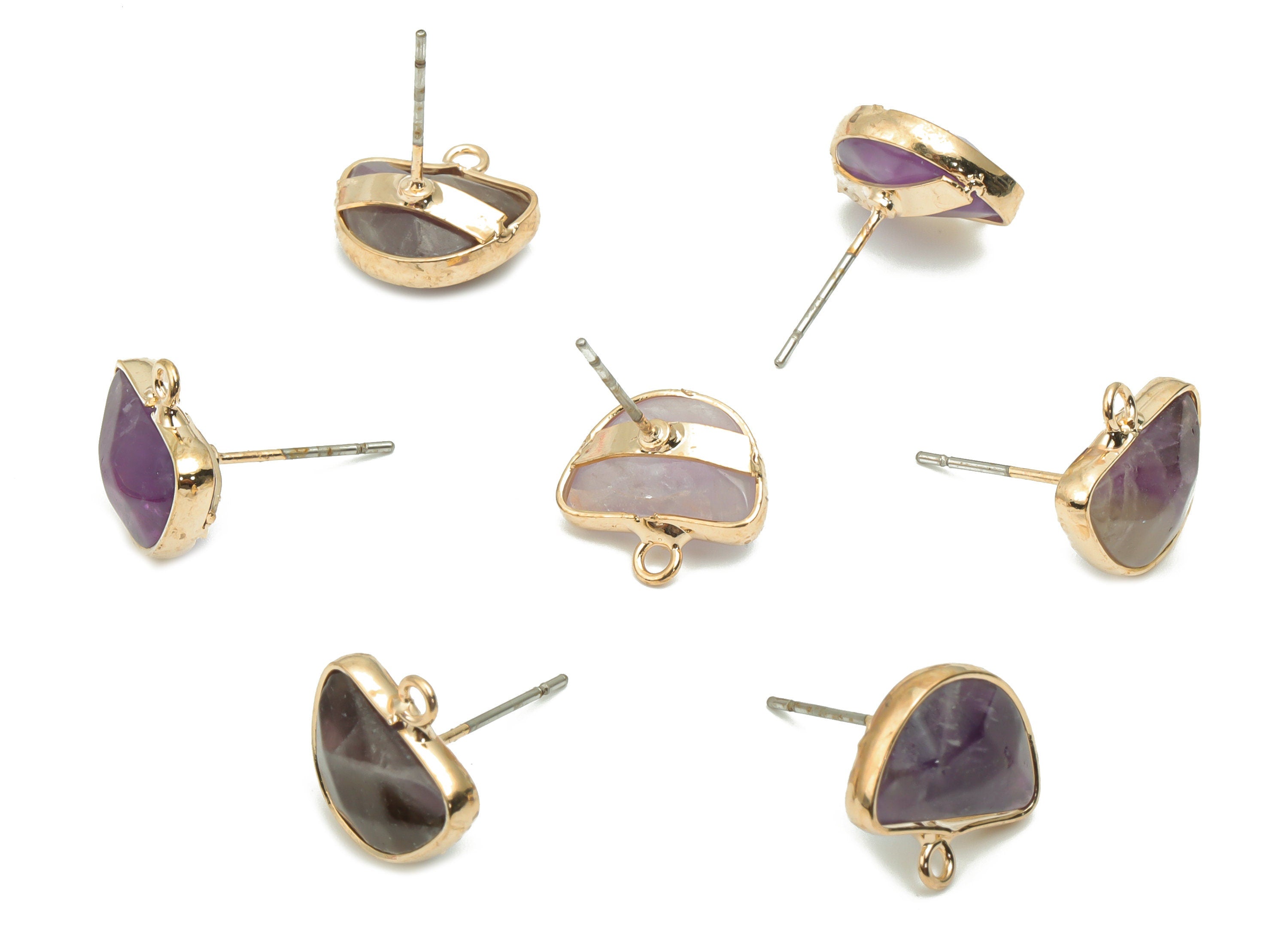 Gray Labradorite Semicircle Stud with Loop - Brass Domed Post - Gold Tone Plated Brass – 316 Stainless Steel Stud - 12.68x12x4.7mm – NS1600F - DOMEDBAZAAR
