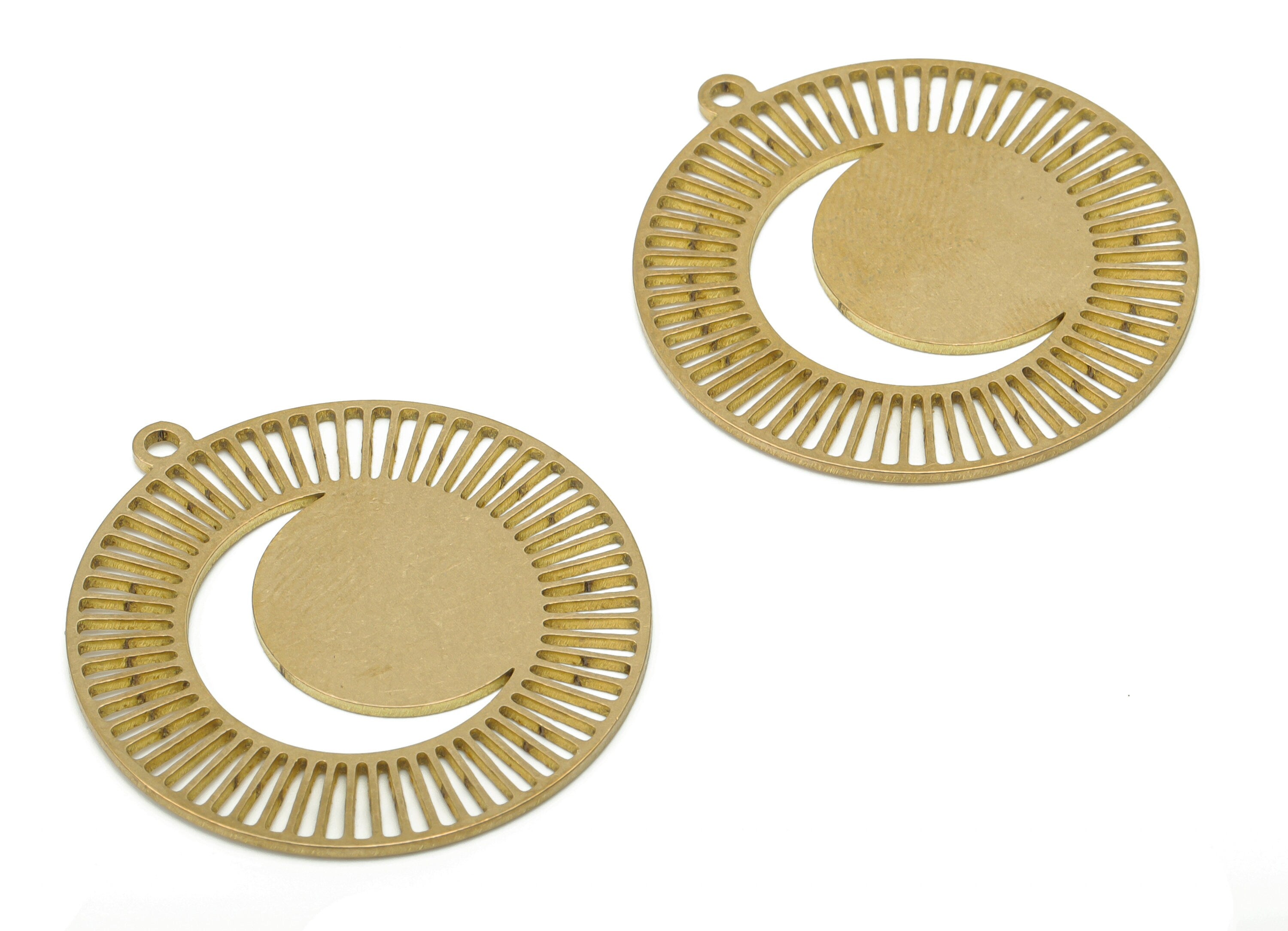 Brass Sun Crescent Earring Charms - Raw Brass Moon Sun Pendant - DIY Jewelry Making Supplies - 35.63x33x0.85mm - PPA3629 - DOMEDBAZAAR
