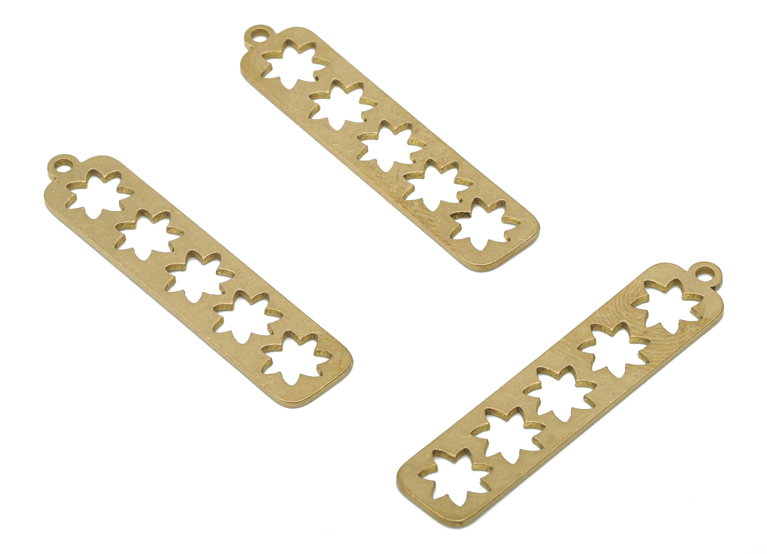 Brass Rectangle Bar Plant Earring Charms - Raw Brass Star Rectangle Pendant - DIY Jewelry Making Supplies - 35.9x7.96x0.71mm - PPA3597 - DOMEDBAZAAR