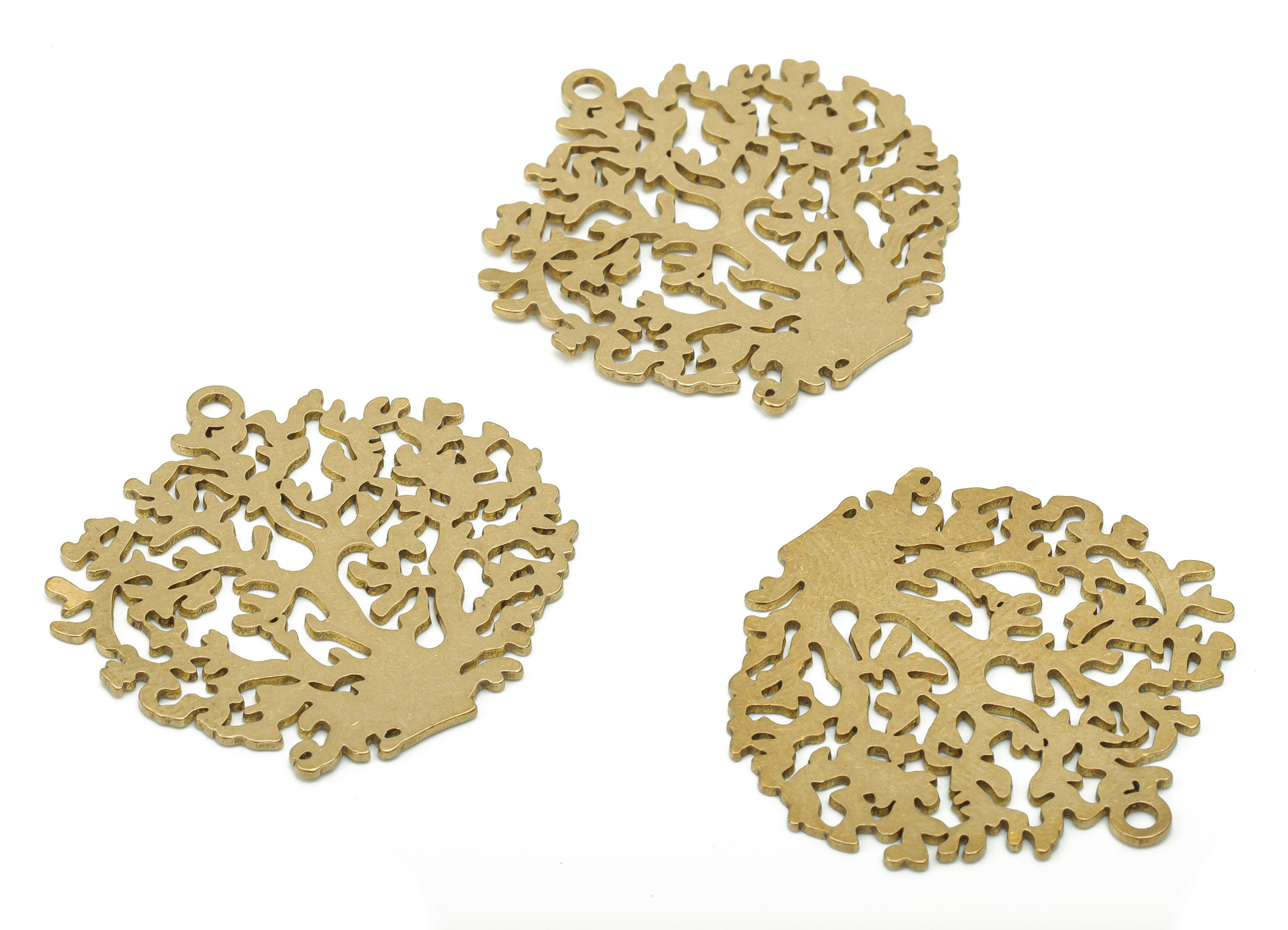 Brass Botanical Tree Root Earring Charms - Raw Brass Life Tree Pendant - DIY Jewelry Making Supplies - 34.72x33.43x0.76mm - PPA3409 - DOMEDBAZAAR