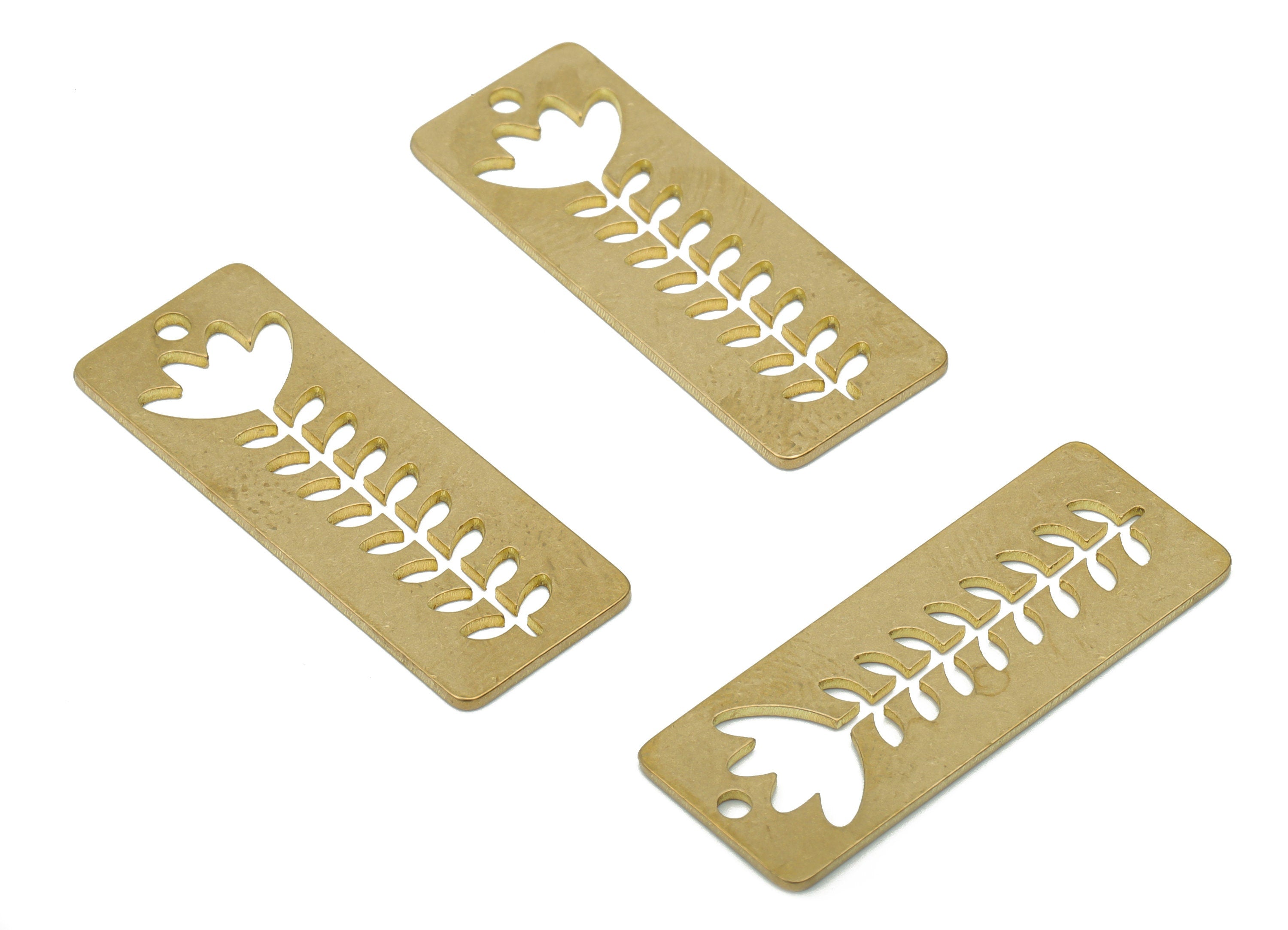Brass Rectangle Bar Flower Earring Charms - Raw Brass Leaf Rectangle Pendant - DIY Jewelry Making Supplies - 31.78x12.1x0.78mm - PPA3557 - DOMEDBAZAAR