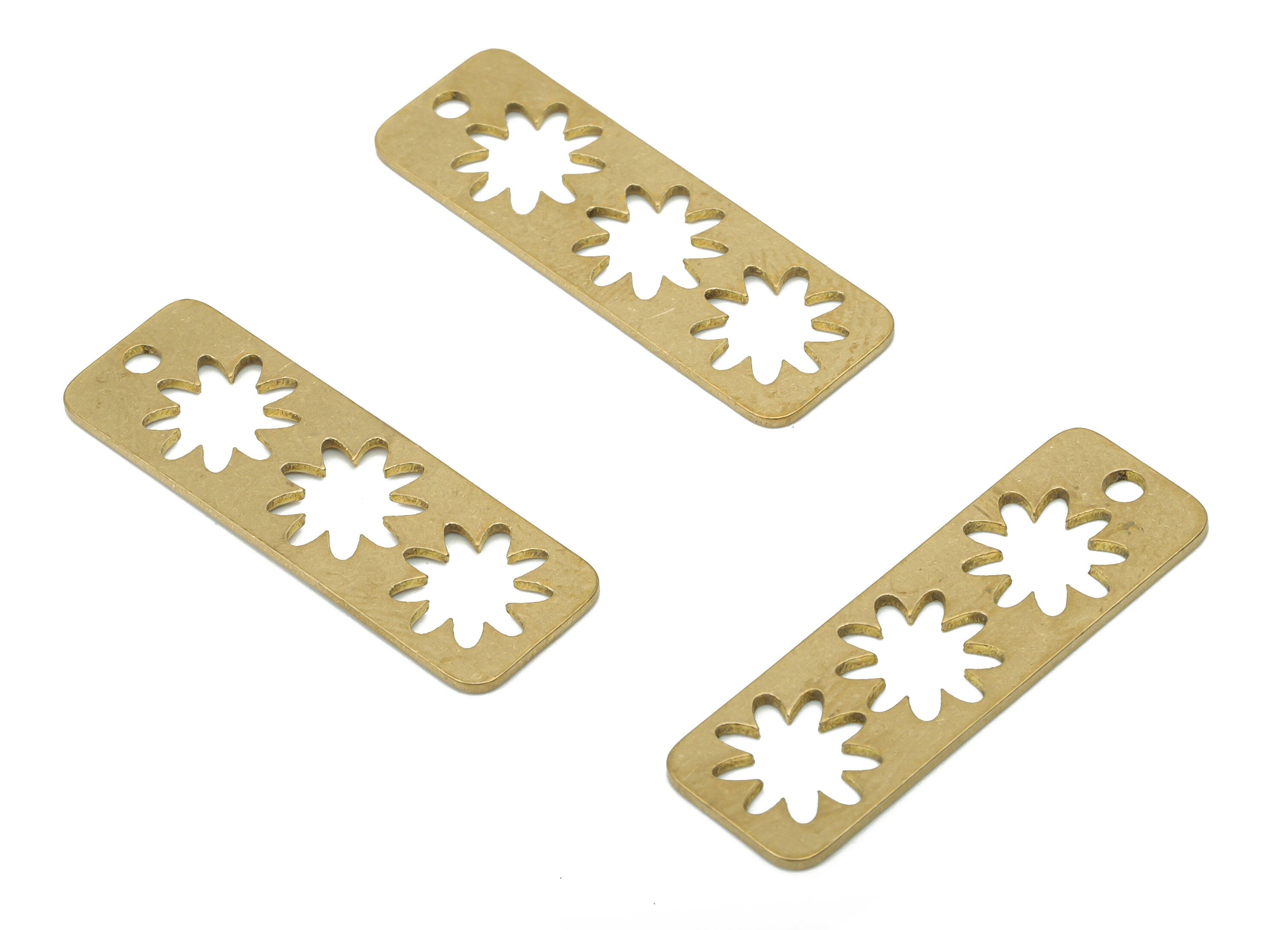 Brass Rectangle Bar Plant Earring Charms - Raw Brass Star Rectangle Pendant - DIY Jewelry Making Supplies - 29.84x9.71x0.73mm - PPA3573 - DOMEDBAZAAR
