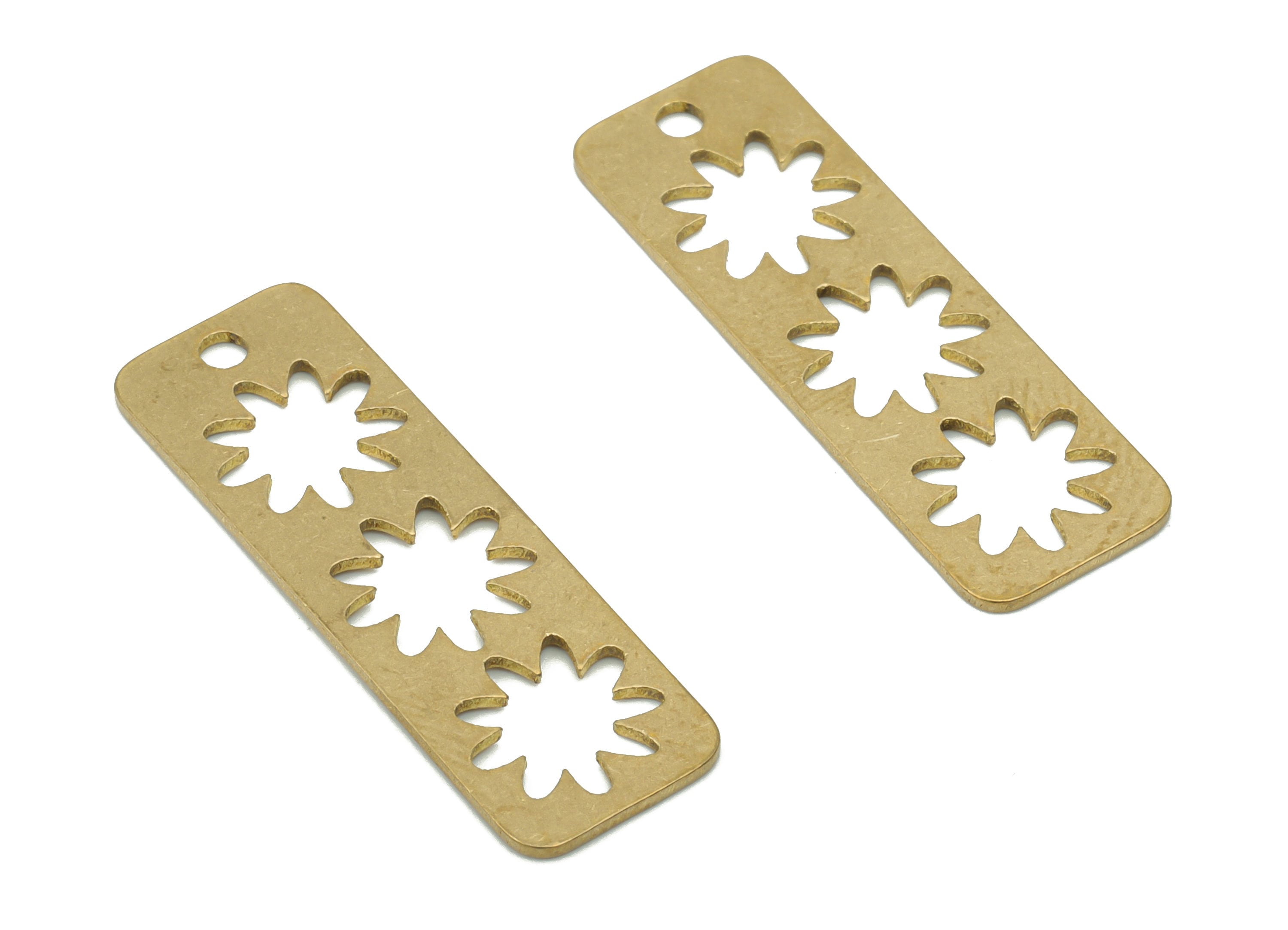 Brass Rectangle Bar Plant Earring Charms - Raw Brass Star Rectangle Pendant - DIY Jewelry Making Supplies - 29.84x9.71x0.73mm - PPA3573 - DOMEDBAZAAR