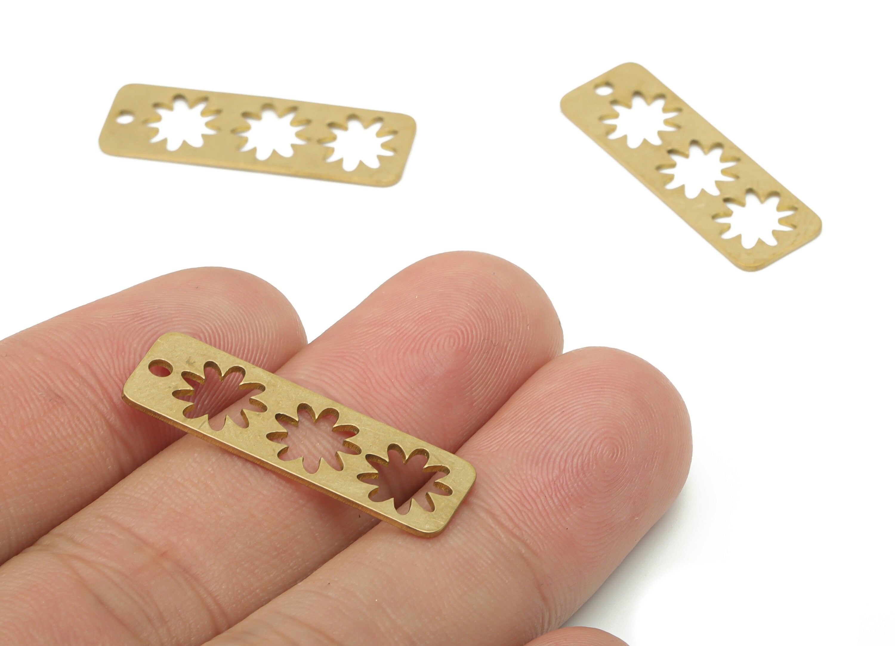 Brass Rectangle Bar Plant Earring Charms - Raw Brass Star Rectangle Pendant - DIY Jewelry Making Supplies - 29.84x9.71x0.73mm - PPA3573 - DOMEDBAZAAR