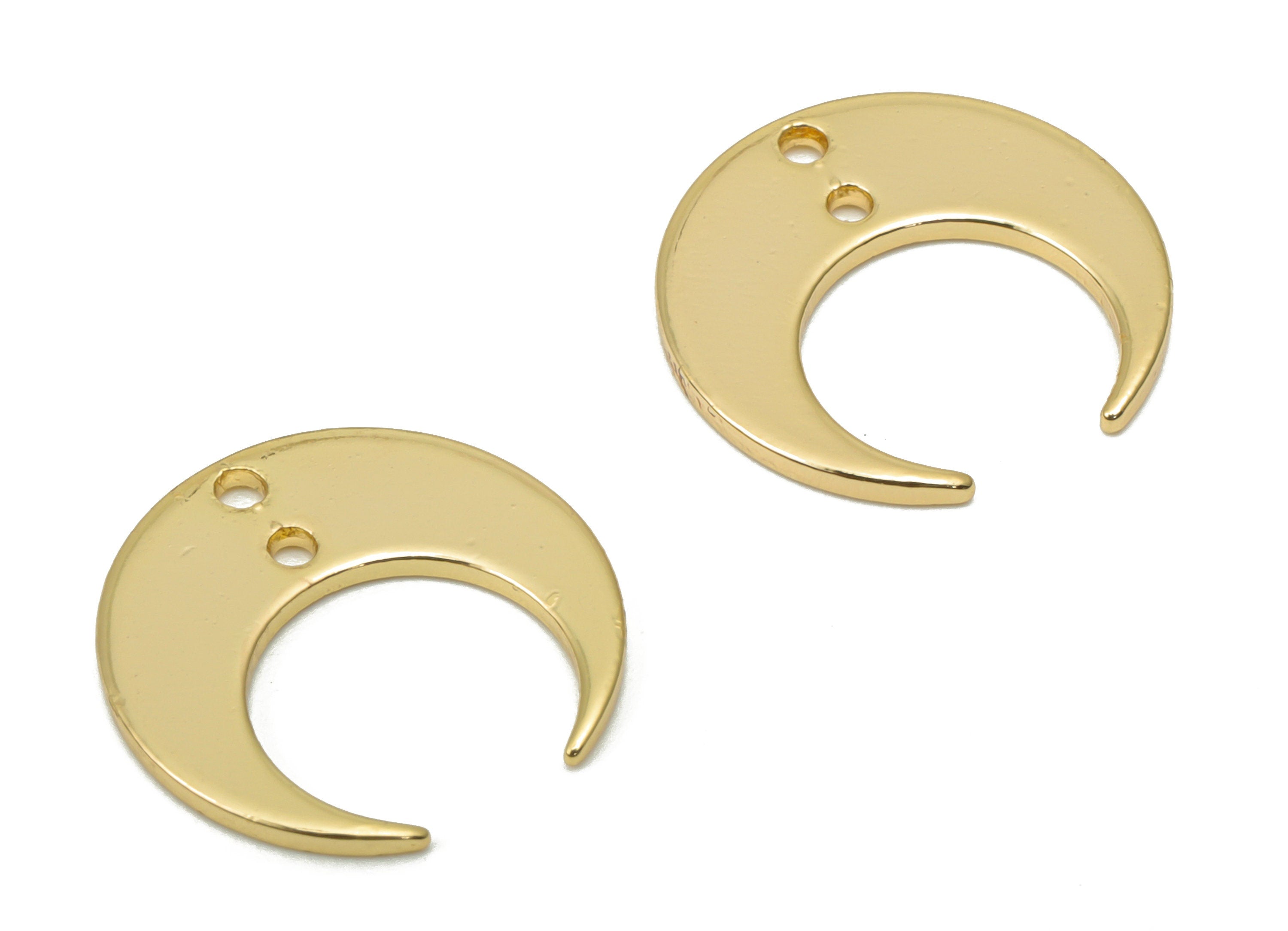 Brass Crescent Earring Connector - Gold Mini Moon Charms - 18K Real Gold Plated Brass - Jewelry Making Supplies - 14.14x13.7x0.8mm - RGP4356 - DOMEDBAZAAR