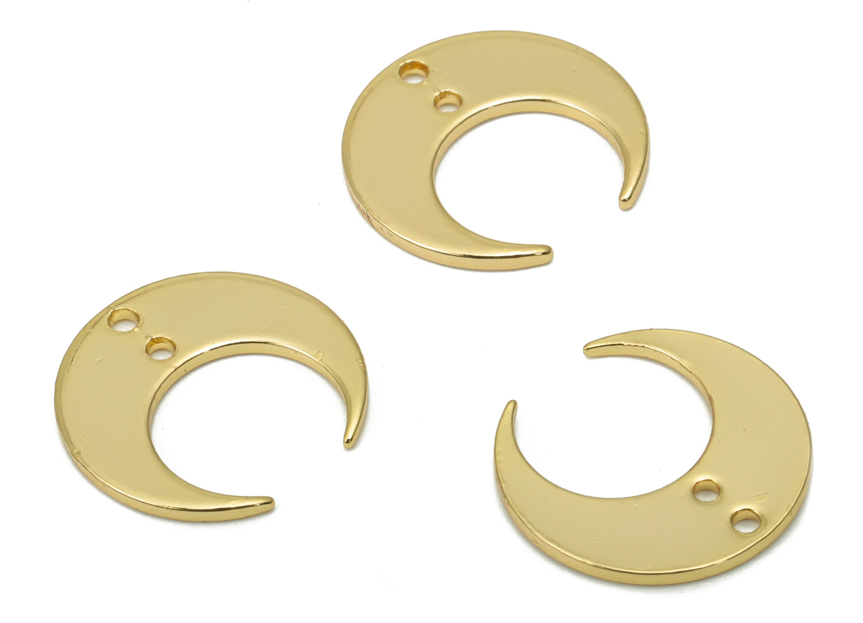Brass Crescent Earring Connector - Gold Mini Moon Charms - 18K Real Gold Plated Brass - Jewelry Making Supplies - 14.14x13.7x0.8mm - RGP4356 - DOMEDBAZAAR