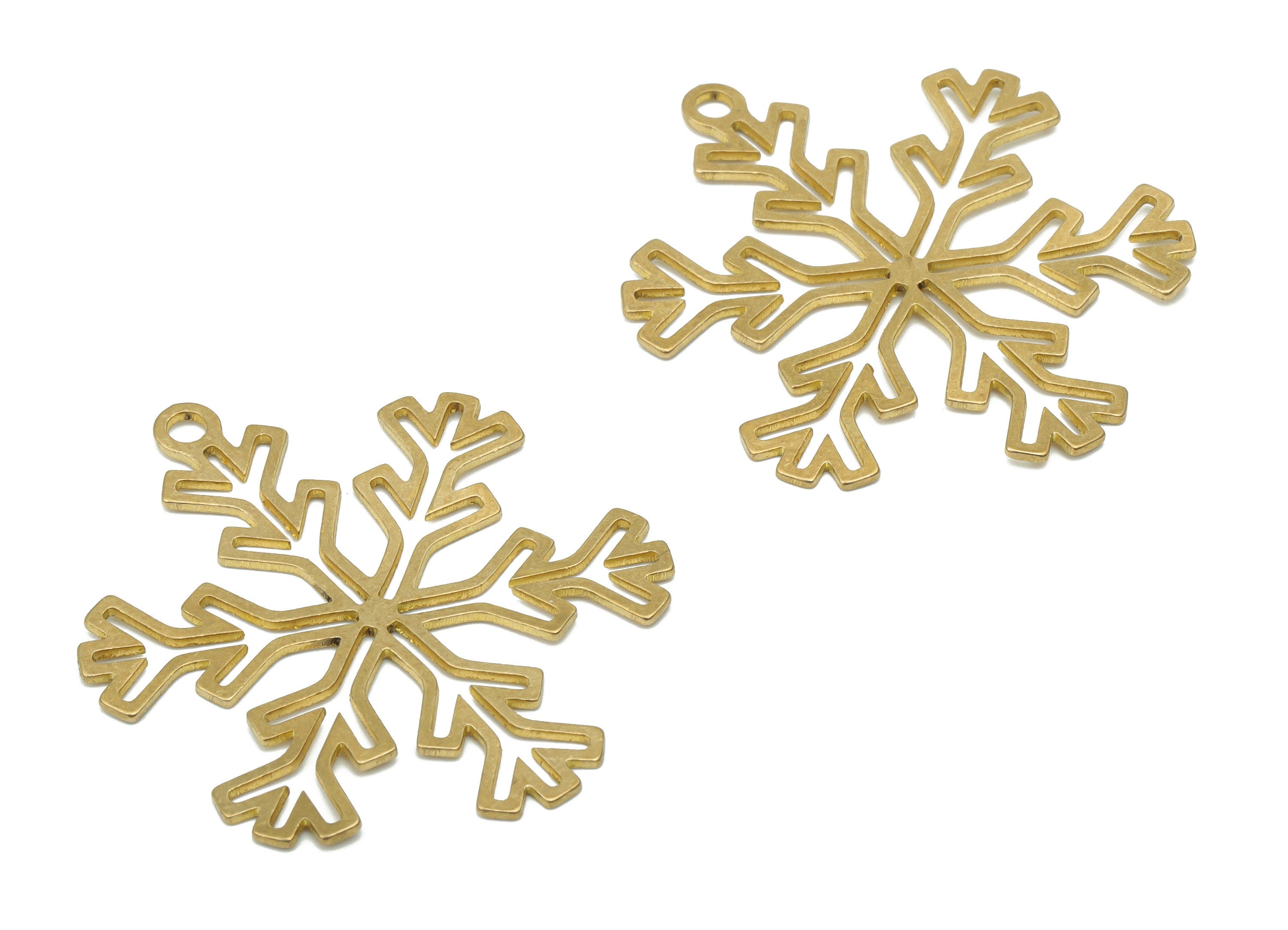 Brass Snowflake Earring Charms - Raw Brass Snow Pendant - Jewelry Making Supplies - 35.91x29.85x0.63mm - PPA3502 - DOMEDBAZAAR