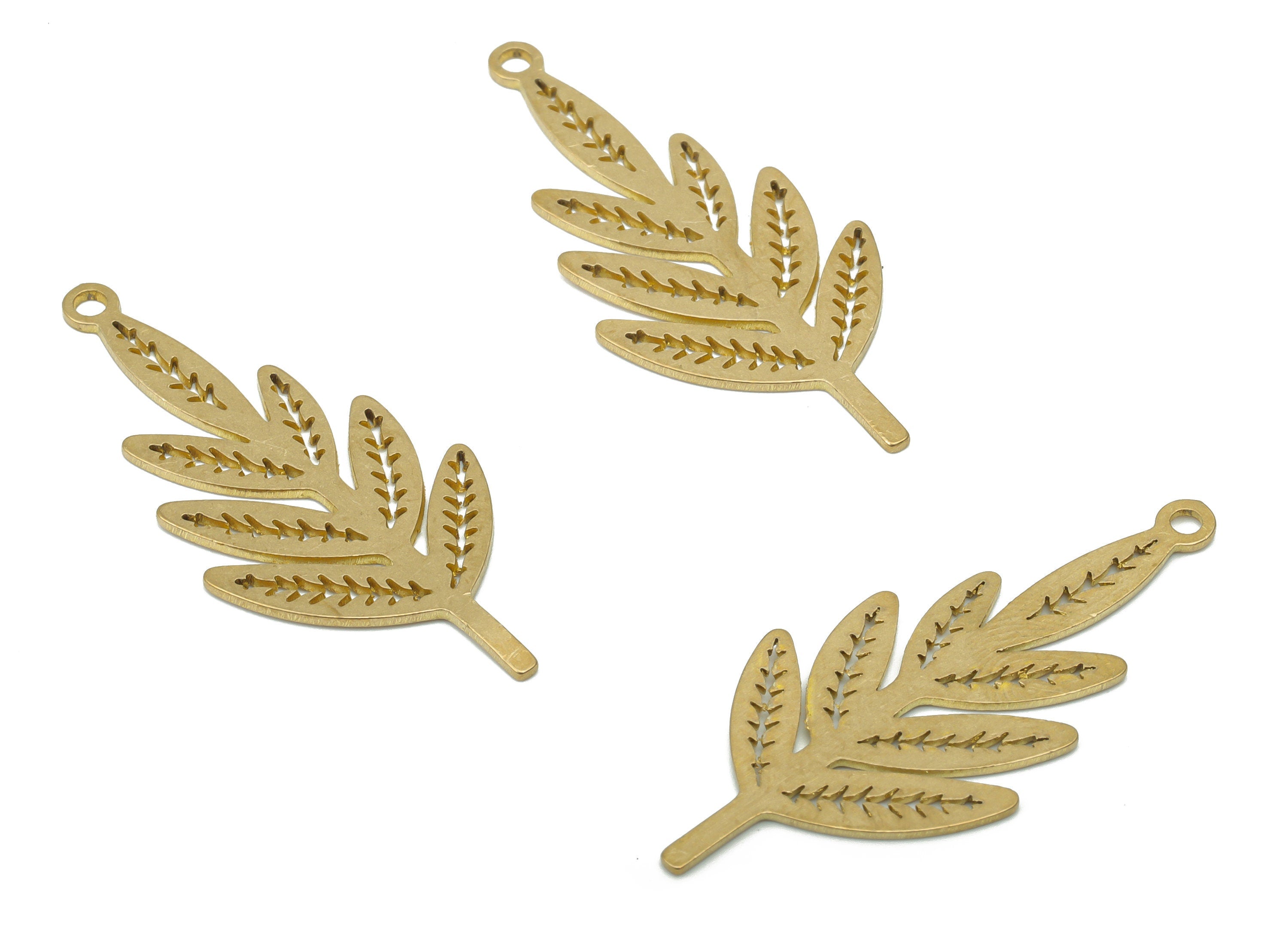 Brass Branches Leaves Earring Charms - Raw Brass Leaf Pendant - DIY Jewelry Making Supplies - 35.15x15.96x0.62mm - PPA3514 - DOMEDBAZAAR