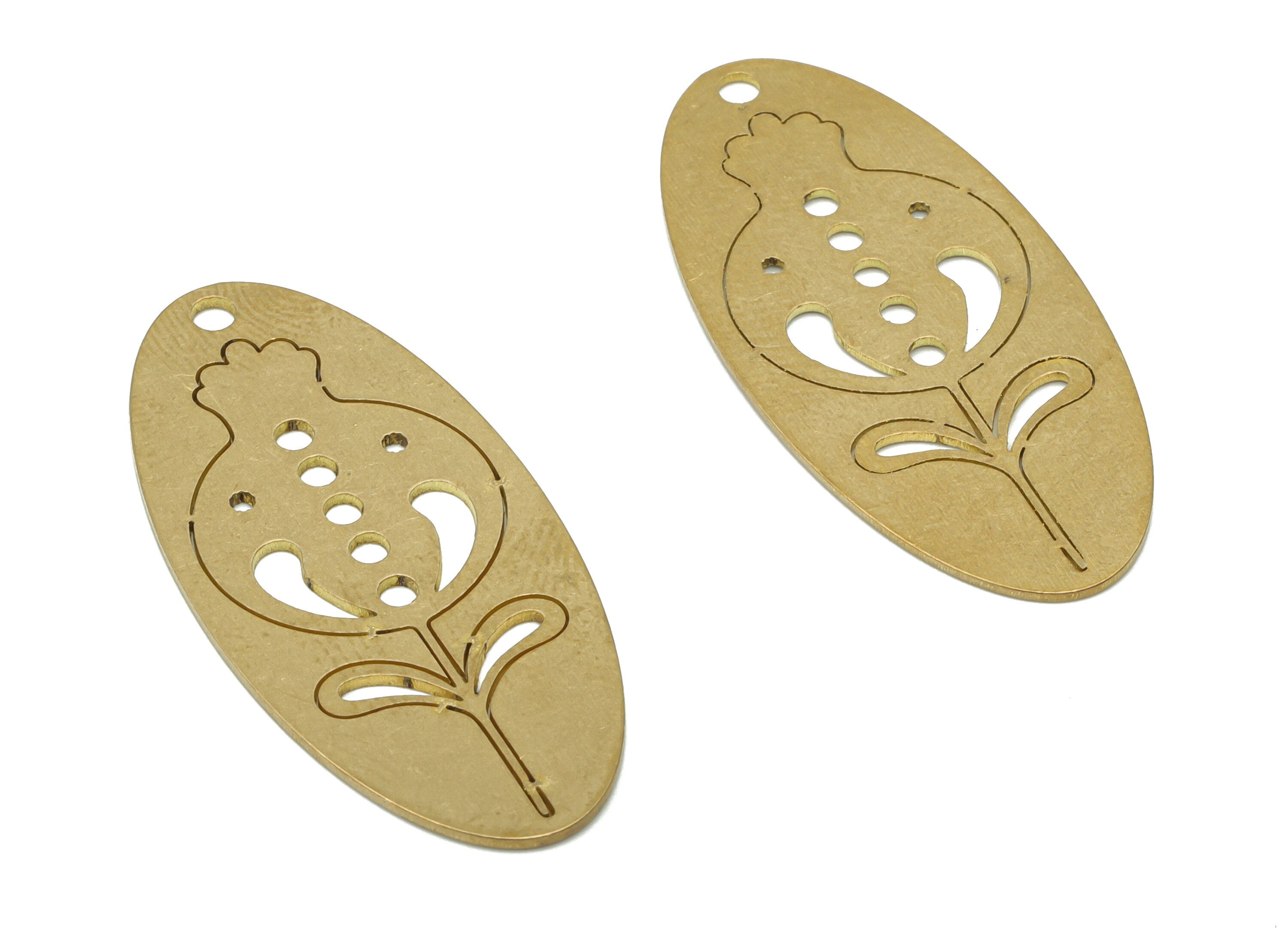 Brass Long Oval Flower Earring Charms - Raw Brass Bubble Oval Pendant - Jewelry Making Supplies - 37.77x17.53x0.64mm - PPA3603 - DOMEDBAZAAR