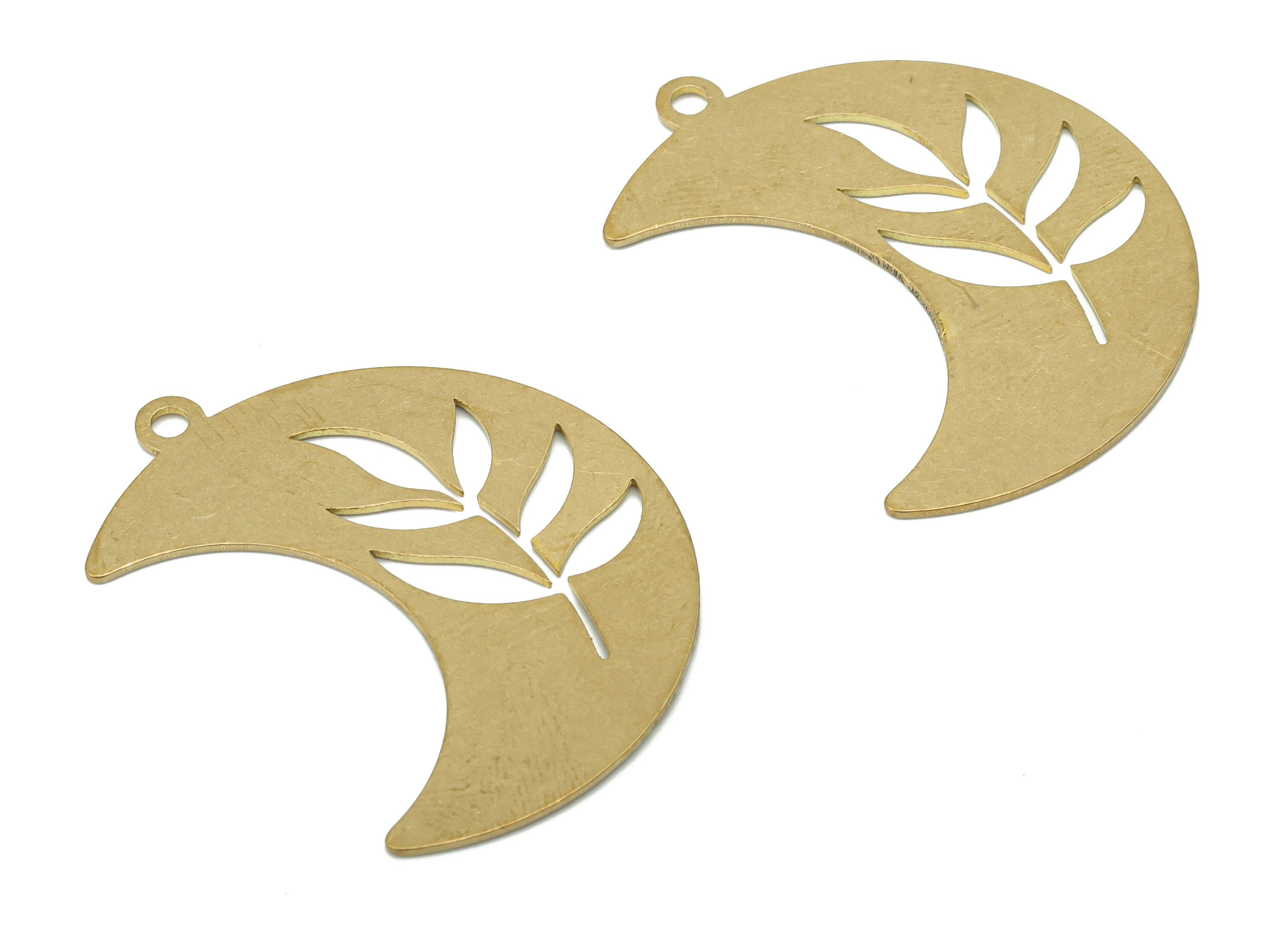 Brass Crescent Leaves Earring Charms - Raw Brass Moon Leaf Pendant - DIY Jewelry Making Supplies - 36.02x26.76x0.62mm - PPA3524 - DOMEDBAZAAR