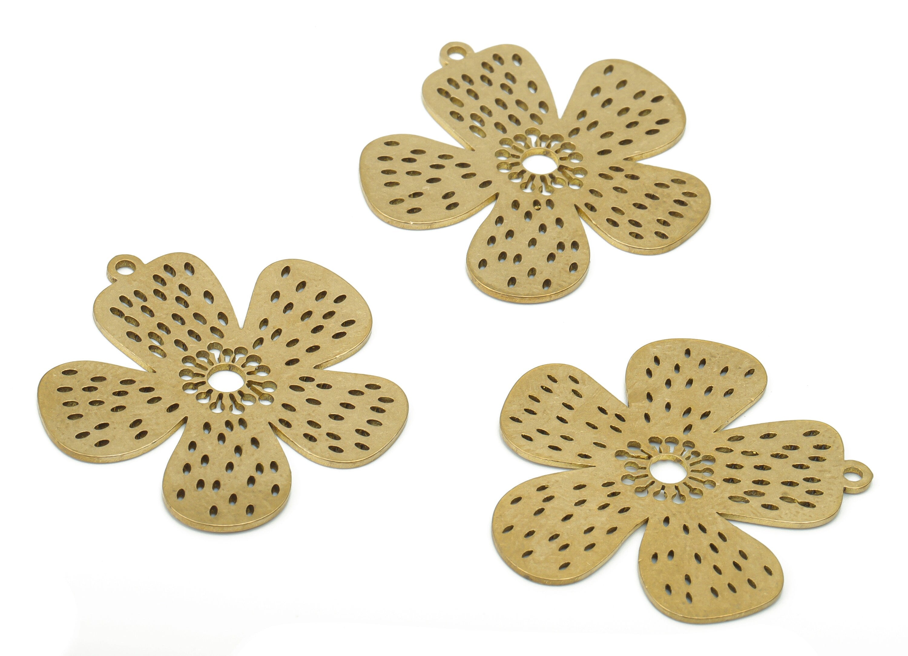 Brass Bubble Flower Earring Charms - Raw Brass Bubble Flower Pendant - DIY Jewelry Making Supplies - 30.12x29.63x0.7mm - PPA3441 - DOMEDBAZAAR