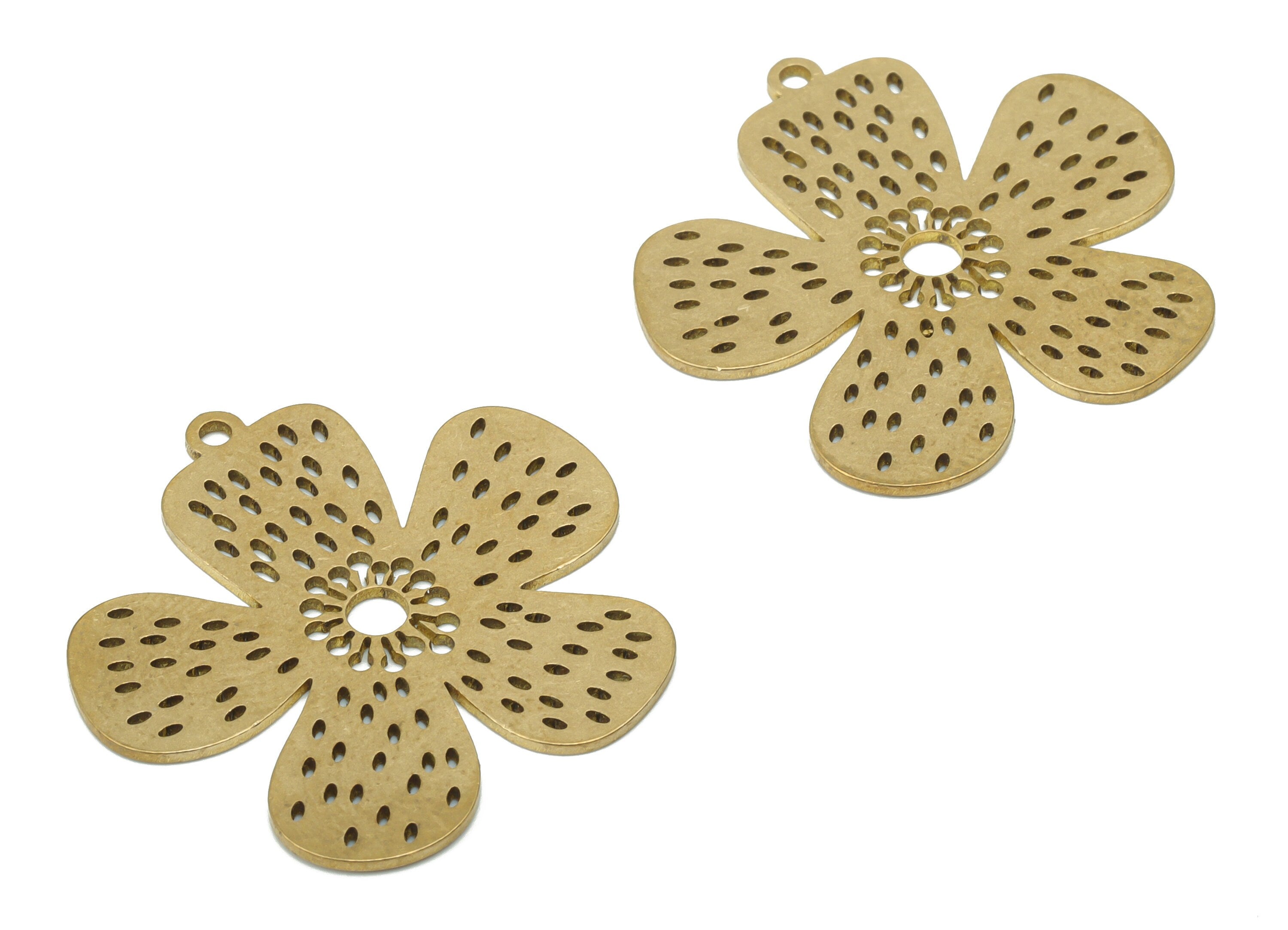 Brass Bubble Flower Earring Charms - Raw Brass Bubble Flower Pendant - DIY Jewelry Making Supplies - 30.12x29.63x0.7mm - PPA3441 - DOMEDBAZAAR