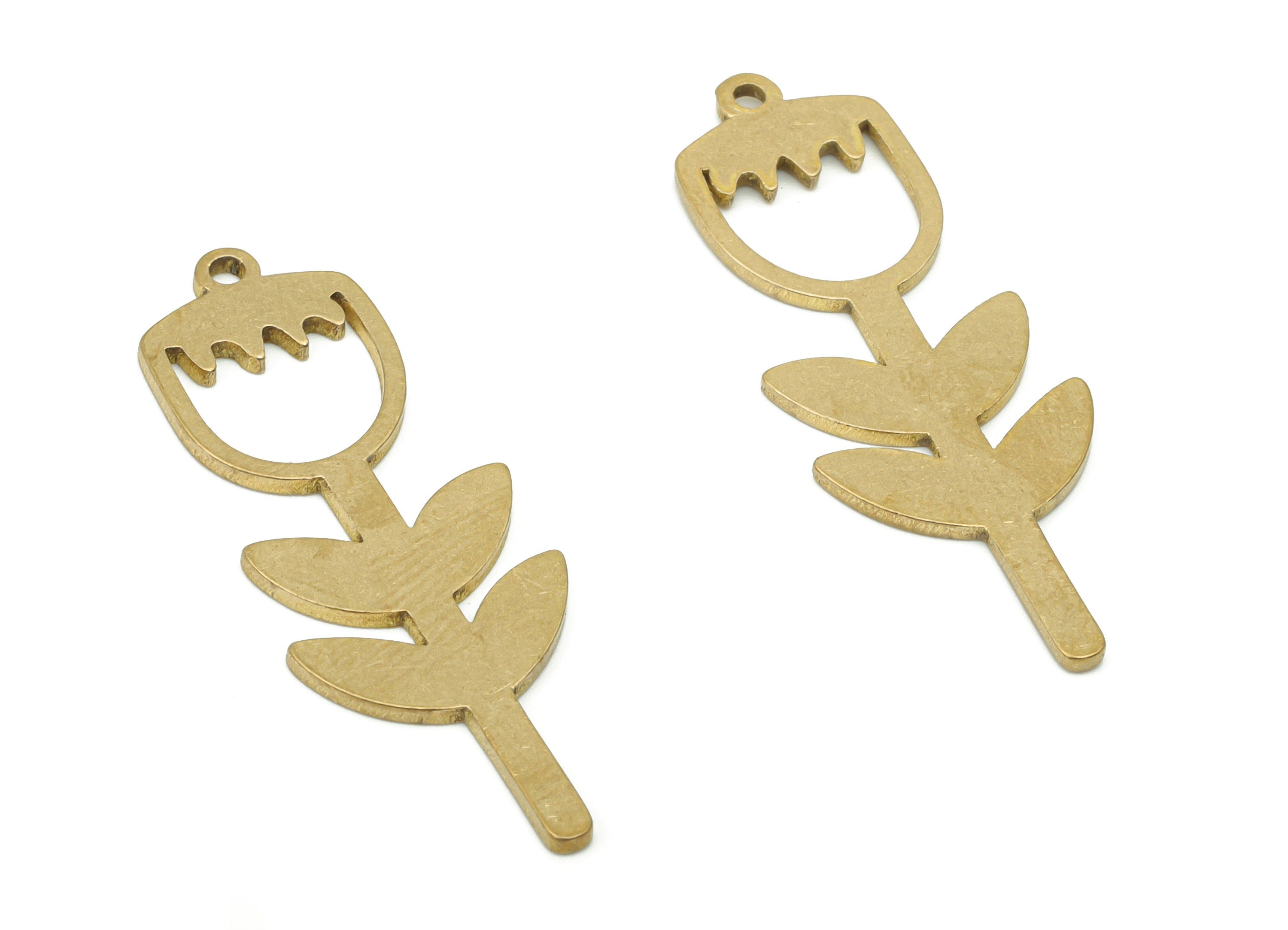 Brass Flower Leaves Earring Charms - Raw Brass Flower Leaf Pendant - DIY Jewelry Making Supplies - 35.73x12.77x0.93mm - PPA3360 - DOMEDBAZAAR