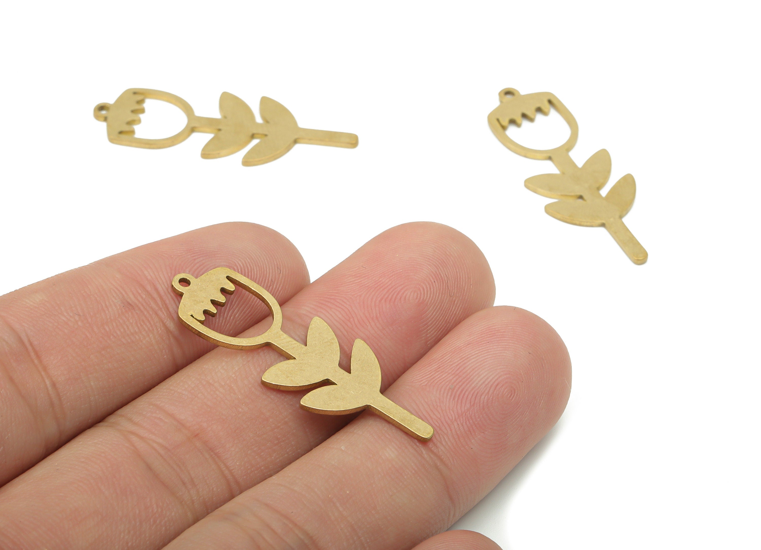 Brass Flower Leaves Earring Charms - Raw Brass Flower Leaf Pendant - DIY Jewelry Making Supplies - 35.73x12.77x0.93mm - PPA3360 - DOMEDBAZAAR