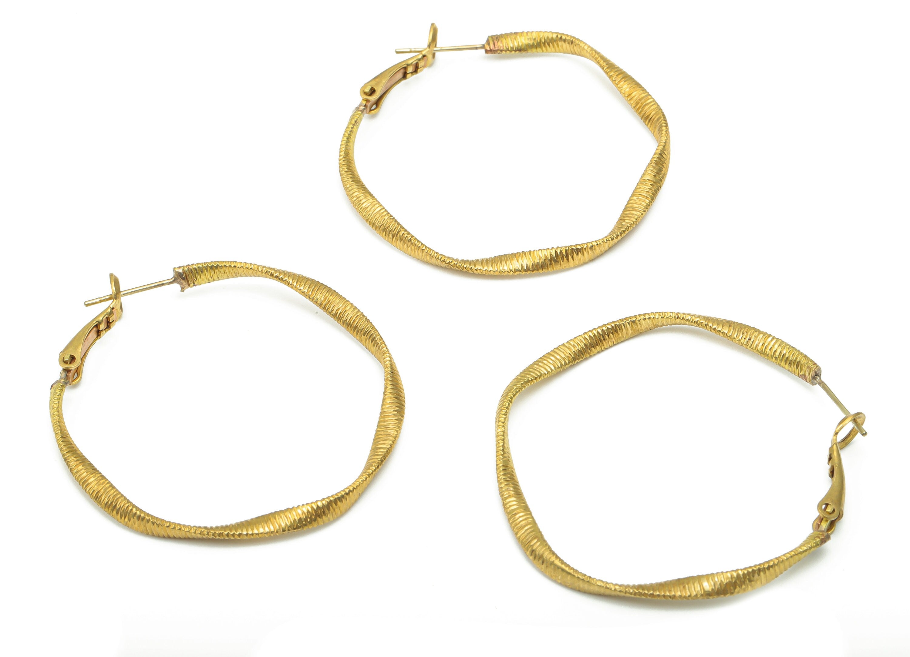 Brass Snake Chain Hoop Leverback - Raw Brass Texture Round Ear Hoop - 316 Surgical Stainless Steel Stud - 43.76x40.9x2.6mm - PP5203-40 - DOMEDBAZAAR