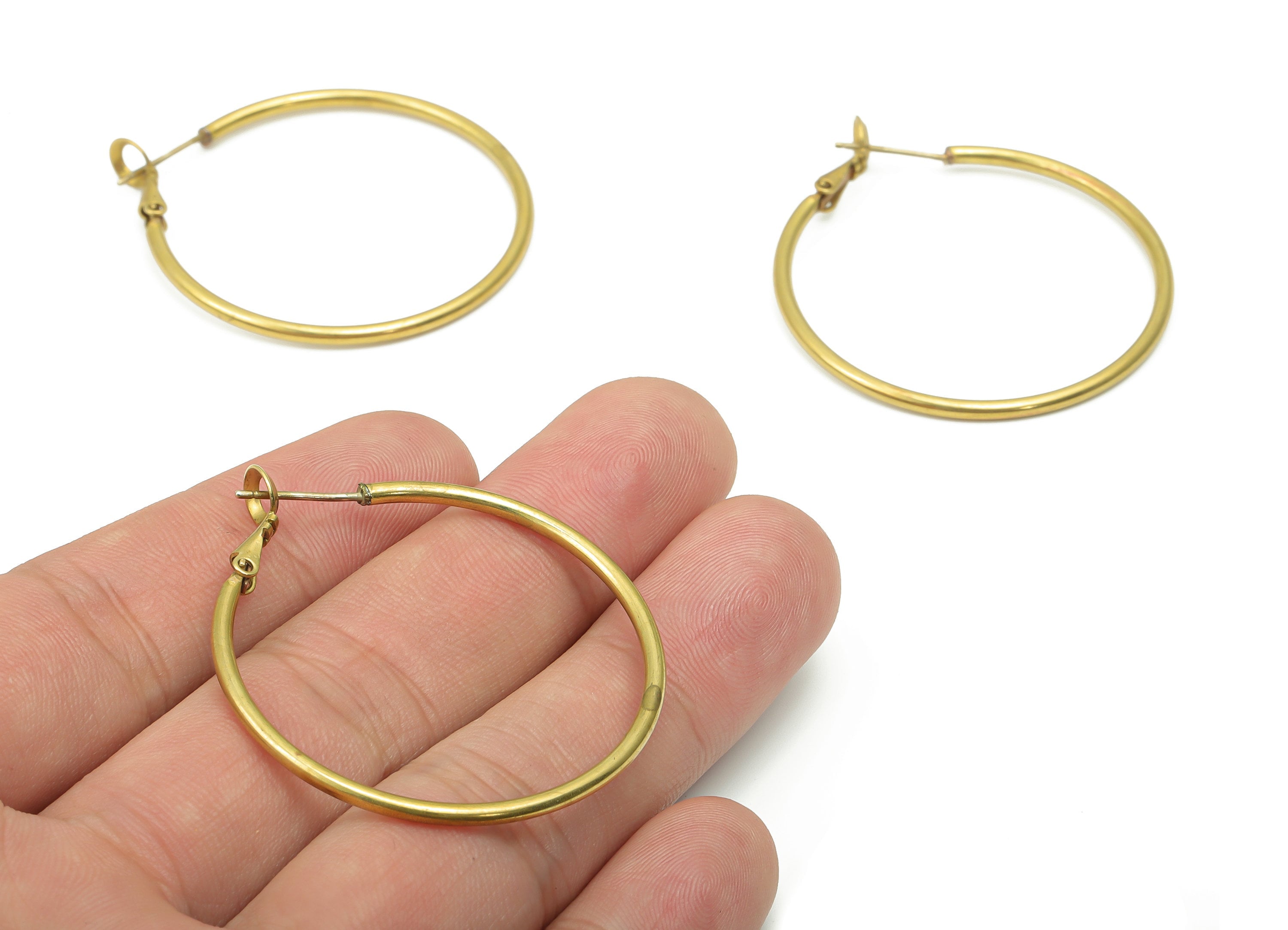 Brass Round Hoop Leverback - Raw Brass Circle Ear Hoop - 316 Surgical Stainless Steel Stud - Jewelry Supplies - 43.16x40.3x1.9mm - PP5206-40 - DOMEDBAZAAR