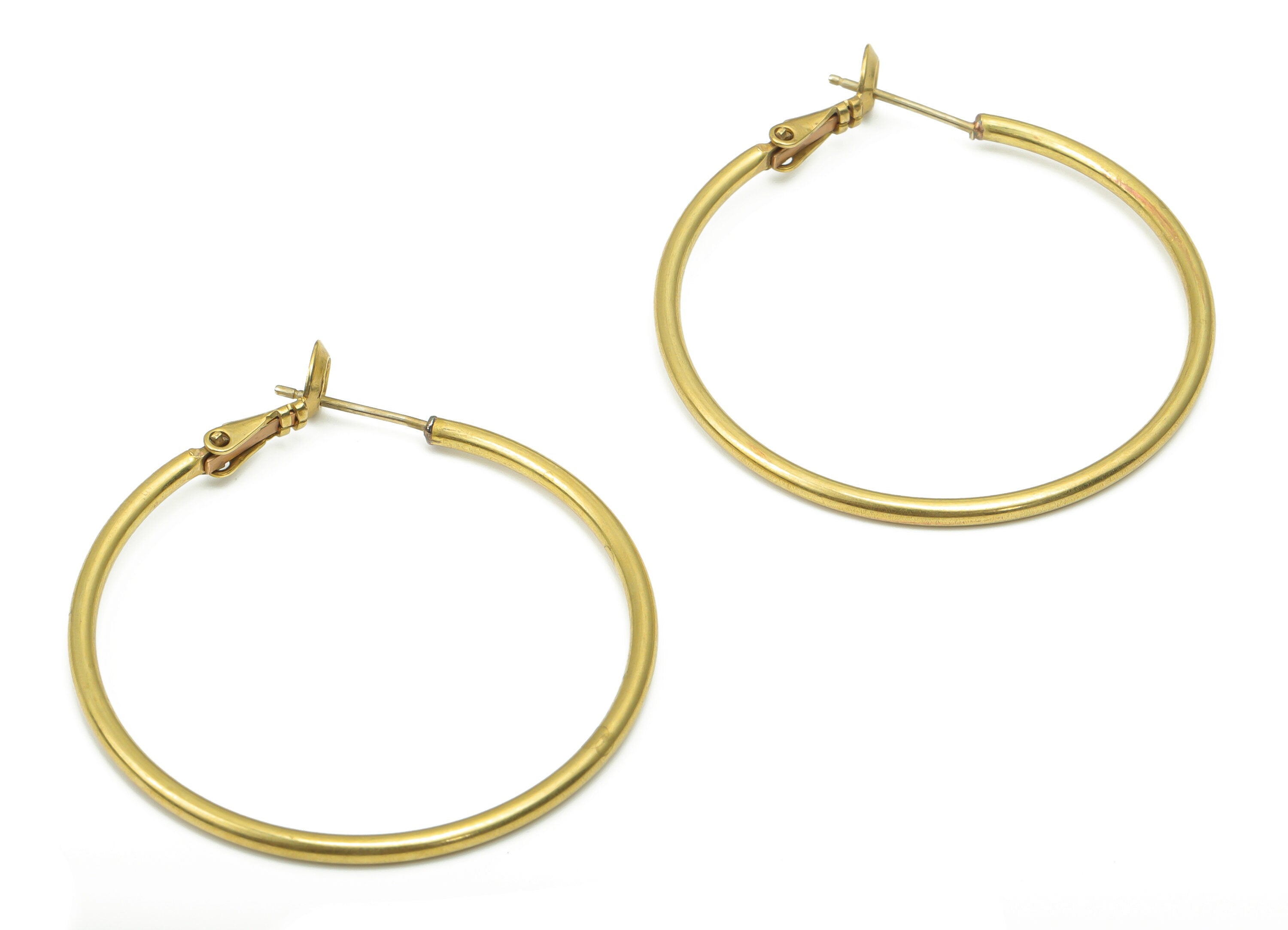 Brass Round Hoop Leverback - Raw Brass Circle Ear Hoop - 316 Surgical Stainless Steel Stud - Jewelry Supplies - 43.16x40.3x1.9mm - PP5206-40 - DOMEDBAZAAR