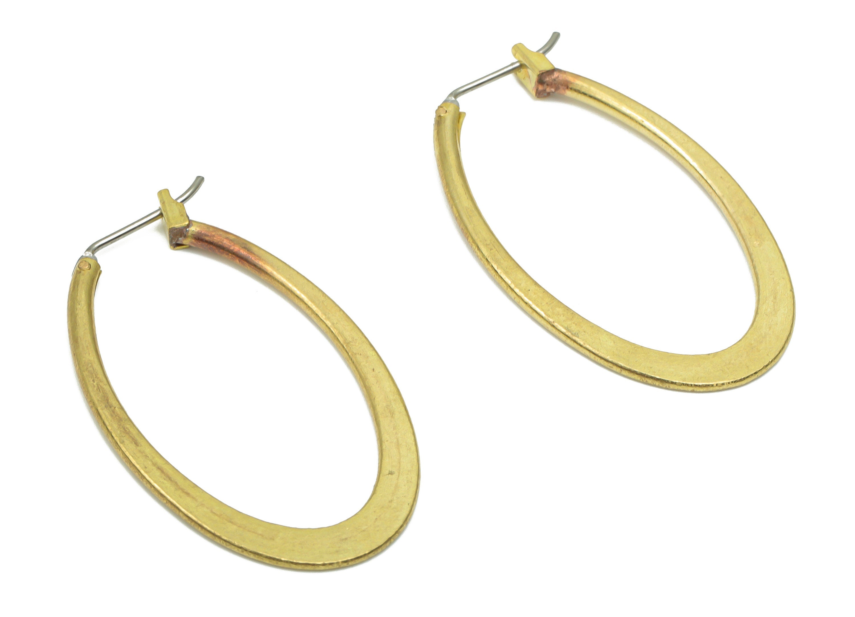 Brass Long Oval Hoop Clasp Leverback - Raw Brass Oval Ear Hoop - 316 Surgical Stainless Steel Stud - 37.58x21.24x1.88mm - PP5209 - DOMEDBAZAAR