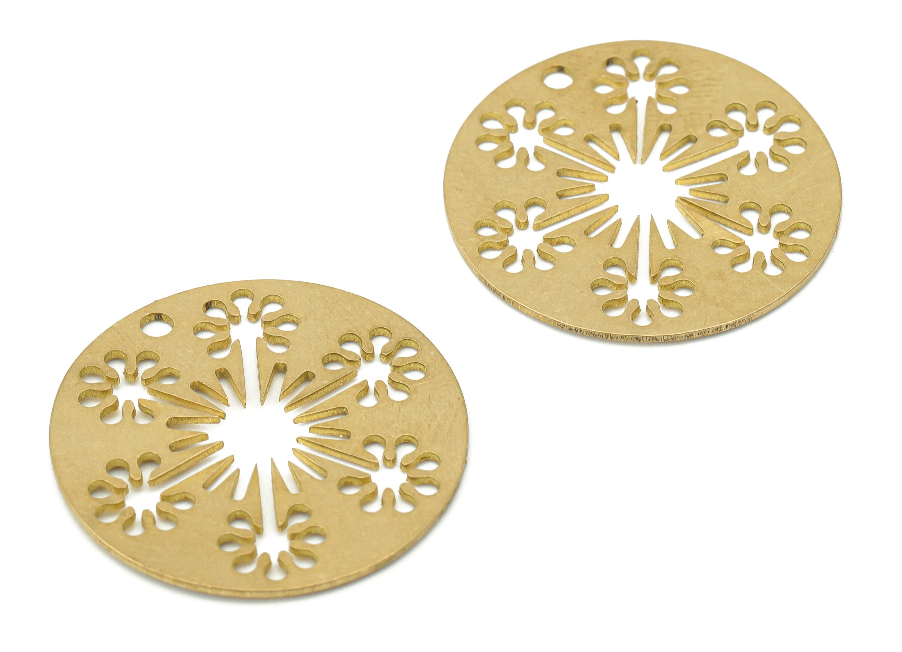 Brass Round Flower Snowflake Earring Charms - Raw Brass Sun Circle Pendant - Earring Charms For Jewelry Making - 26.94x26.94x0.6mm - PPA3501 - DOMEDBAZAAR