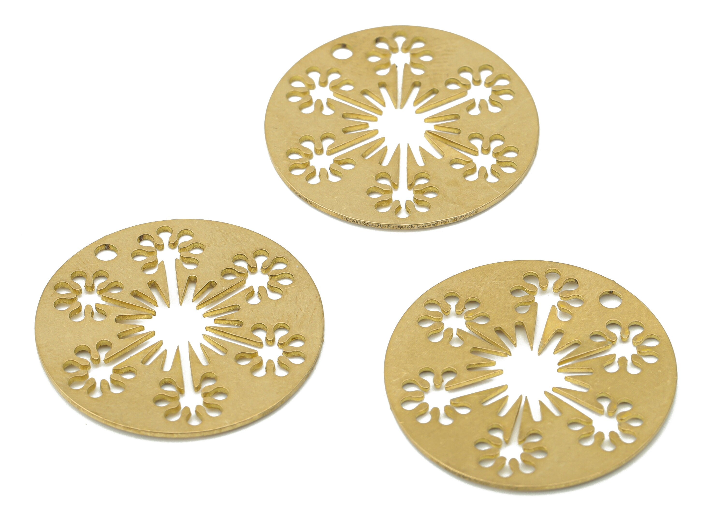 Brass Round Flower Snowflake Earring Charms - Raw Brass Sun Circle Pendant - Earring Charms For Jewelry Making - 26.94x26.94x0.6mm - PPA3501 - DOMEDBAZAAR
